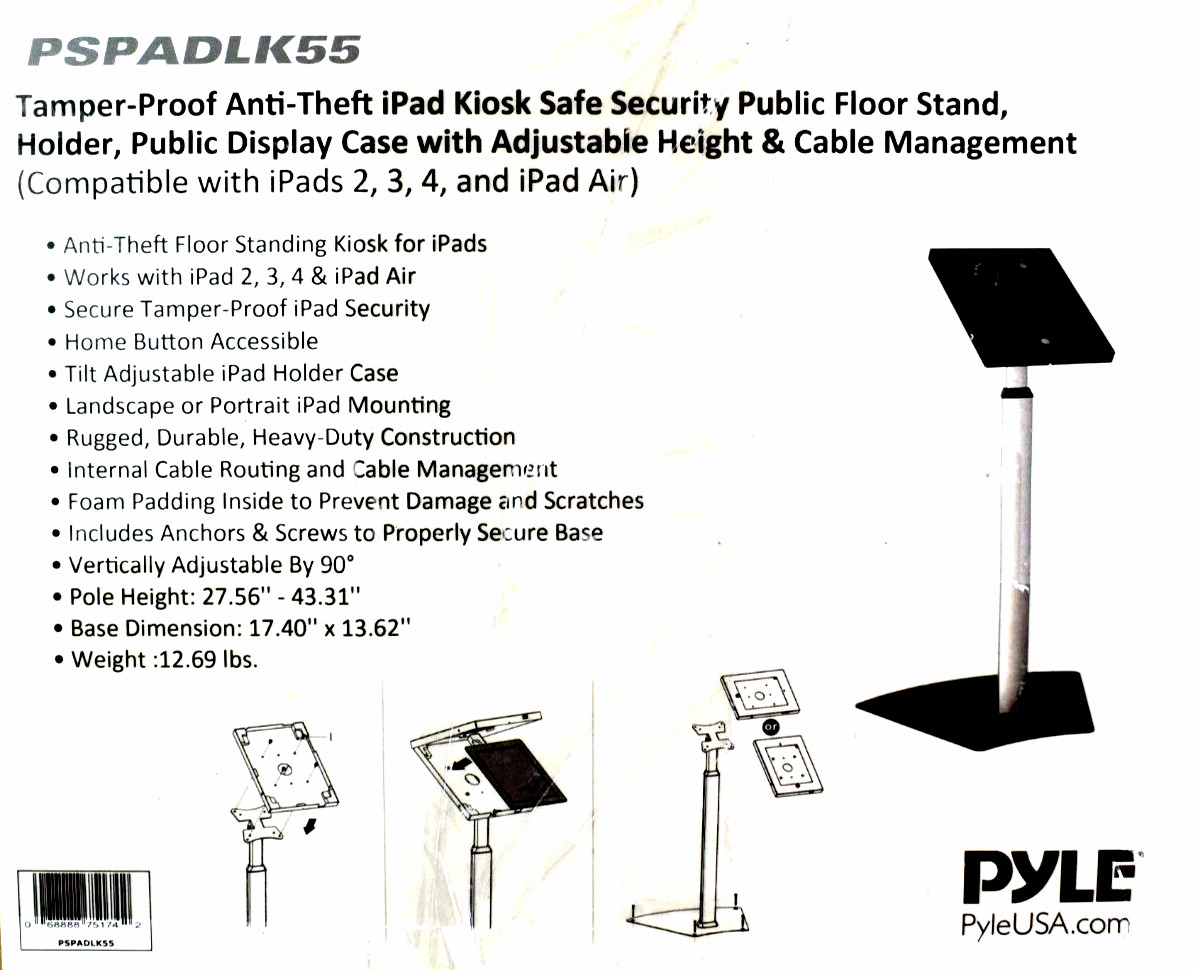 Pyle iPad Floor Stand Holder Display Case Universal Anti Theft  PSPADLK55 OBO