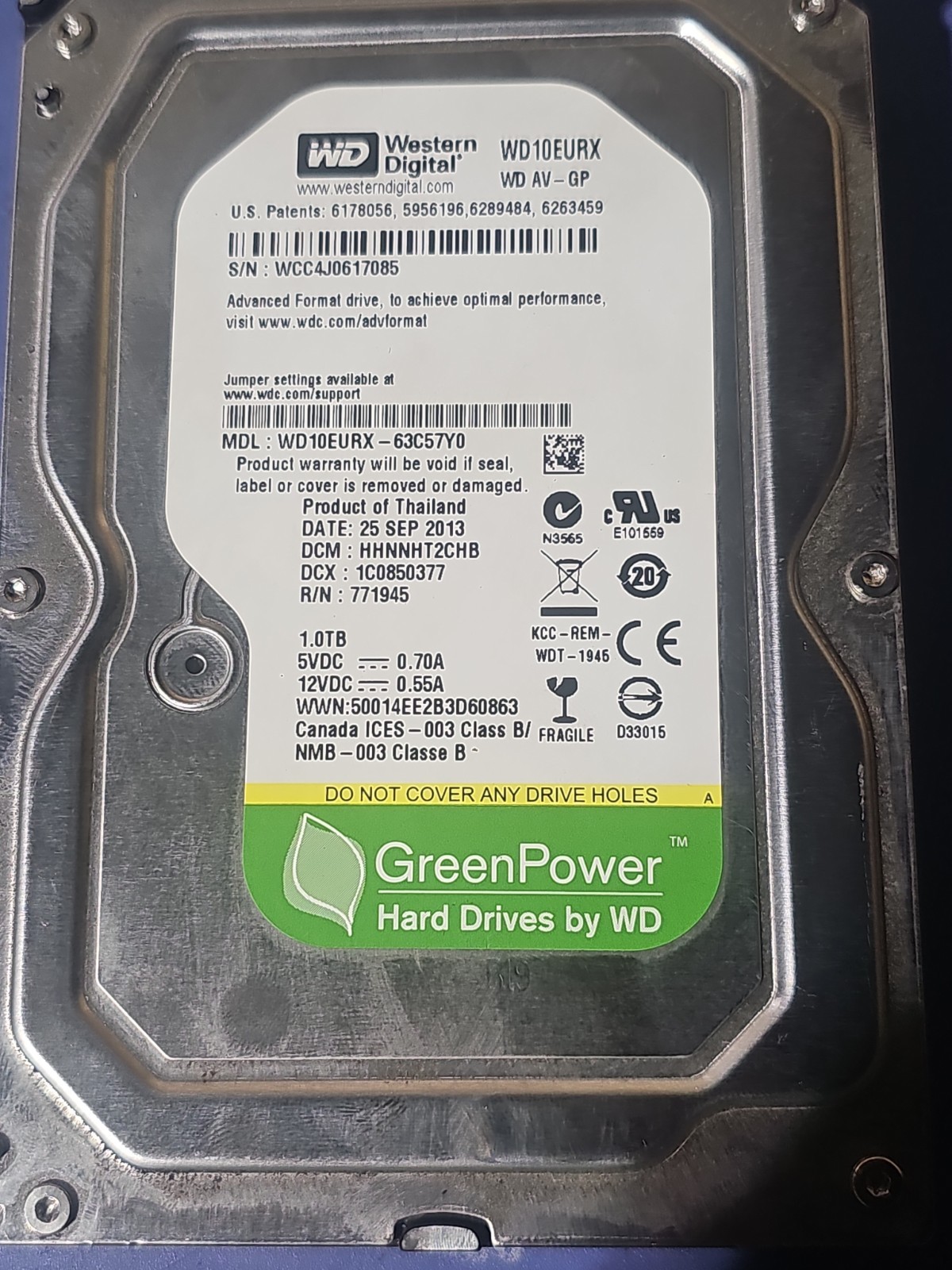 WD WD10EURX-63C57Y0 1TB 5.4K RPM 64MB Cache 6Gbps 3.5" HDD 100% Health #z54