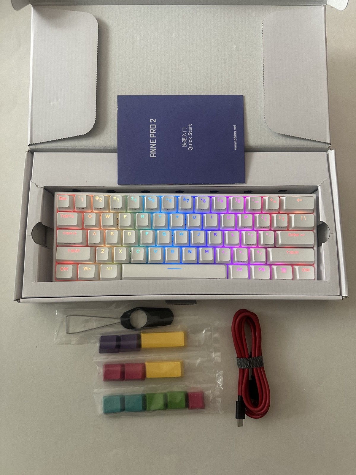 Anne Pro 2 White 60% Bluetooth RGB Dual mode Mechanical Keyboard Brown Switch