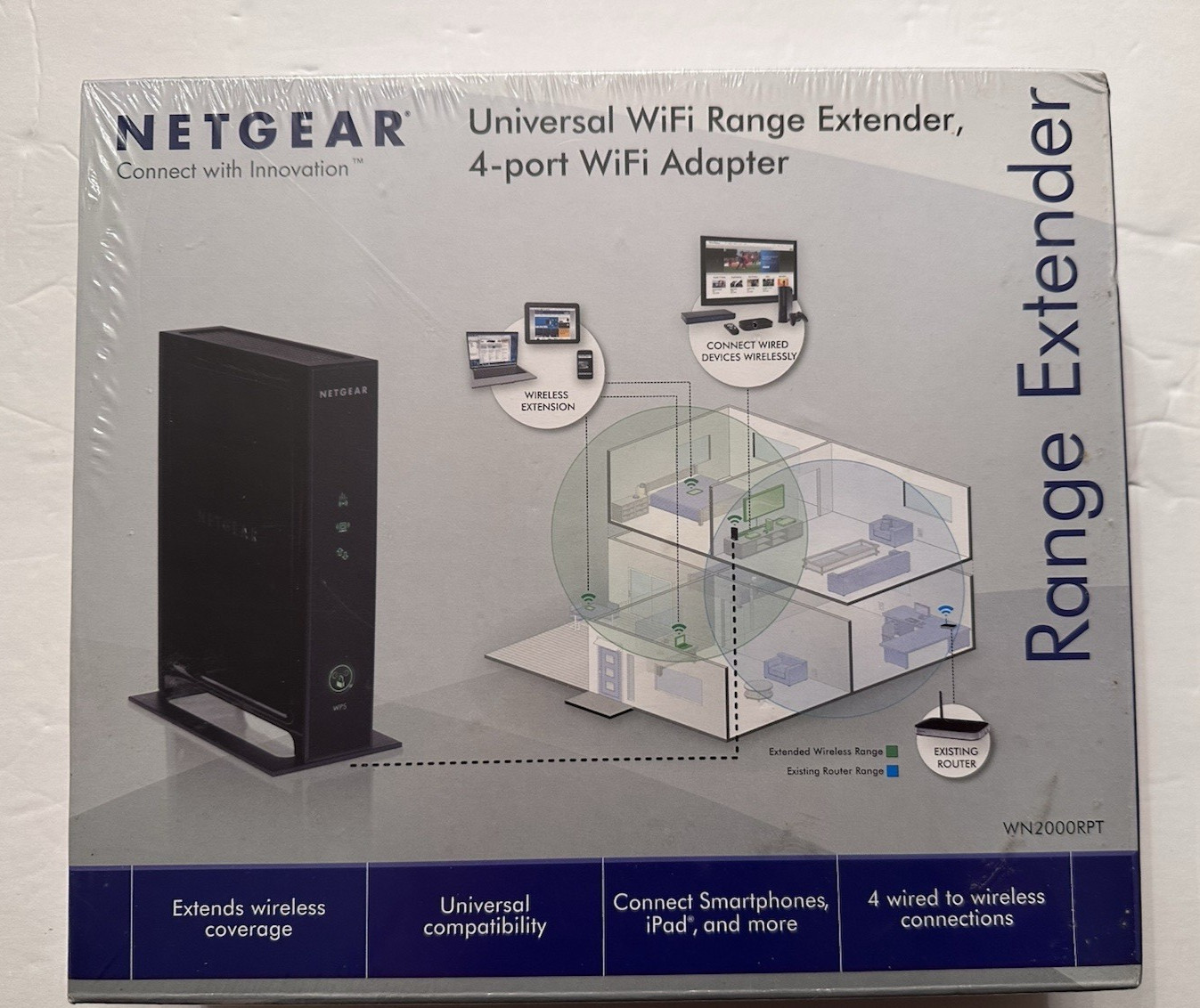 NETGEAR Universal WiFi Range Extender 4-port Adapter WN2000RPT-111NAS New Sealed