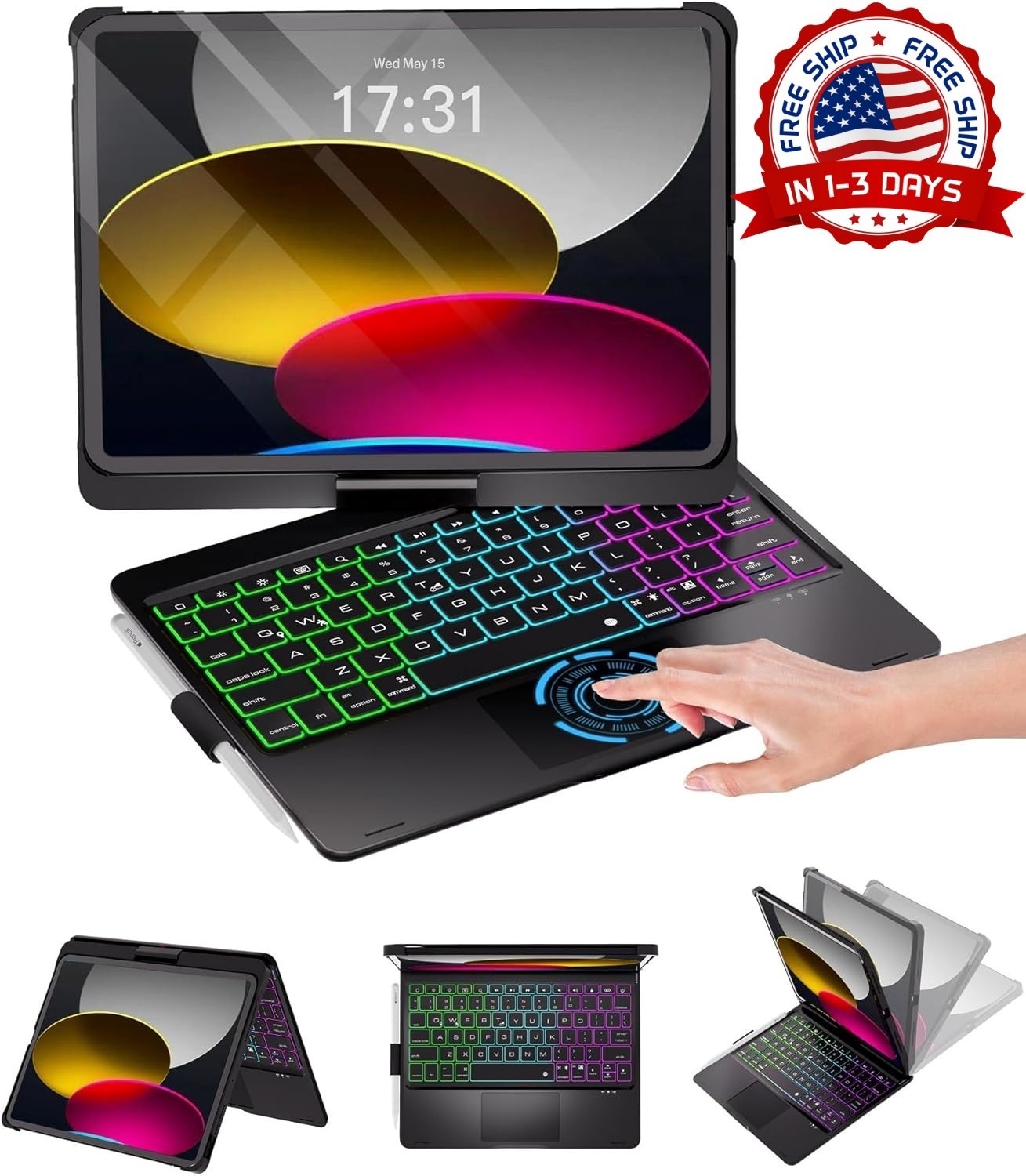 Funda con teclado para iPad 11.º/10.º/Air 11/I5,4/Pro11'' 4.º, 3.º, 2.º y 1.º