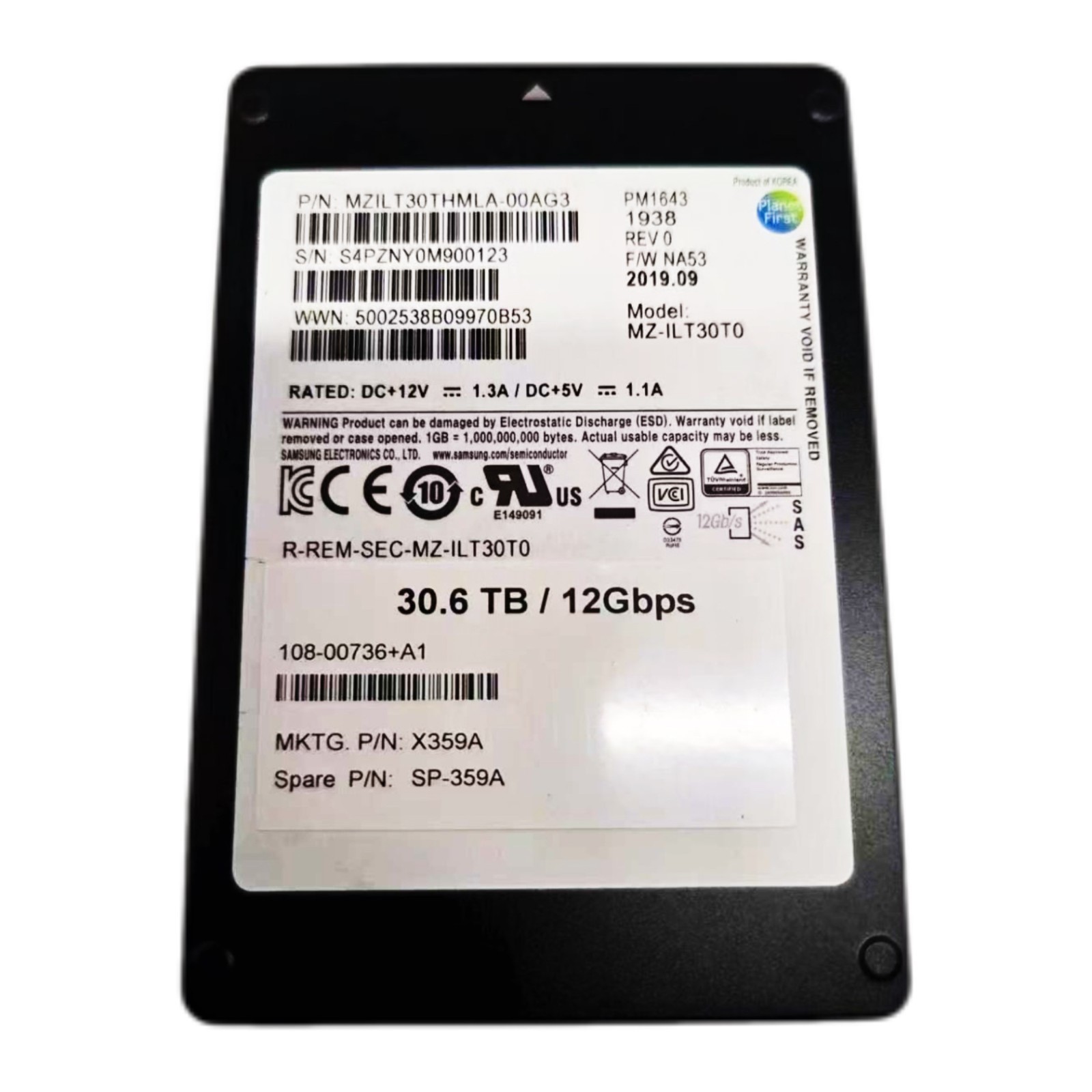NETAPP MZILT30THMLA-00AG3 X359A 30.6TB 12Gbps 108-00736+A1 PM1643 2.5 in SAS SSD