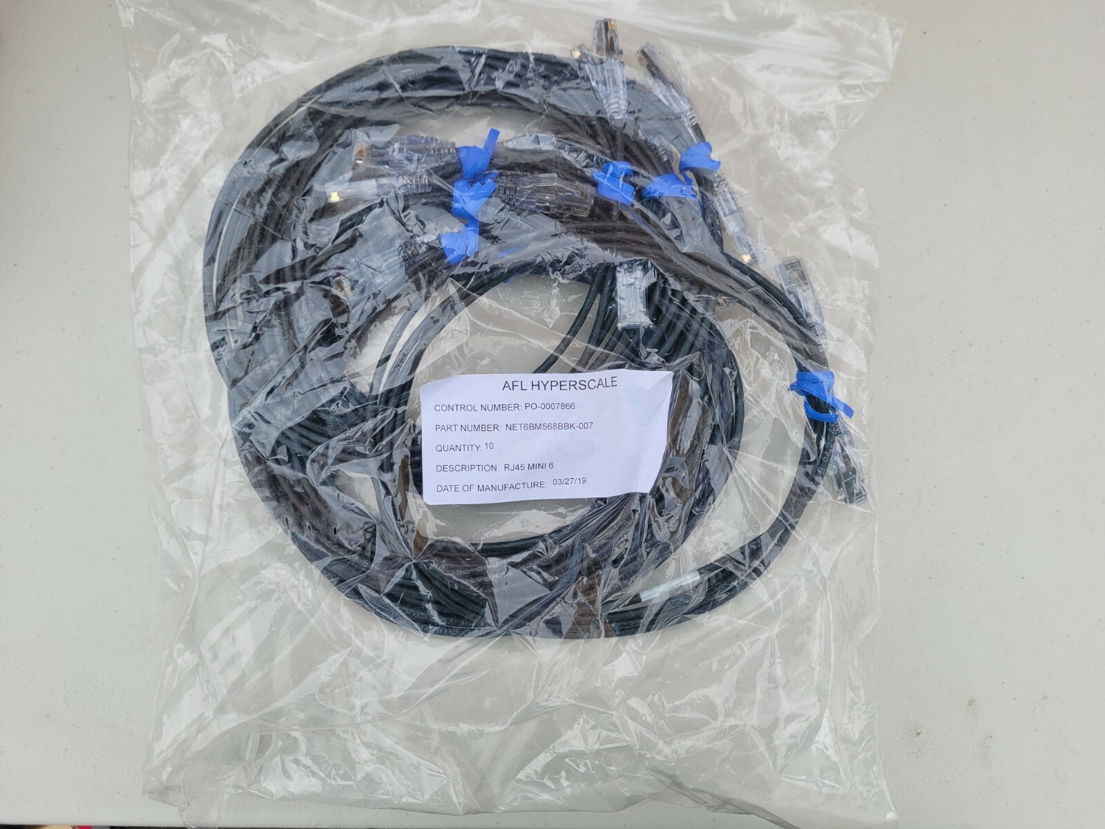 New AFL HYPERSCALE NET6BM568BBK-007 RJ45 Cat 6 7' Foot Patch Cable Set of 10