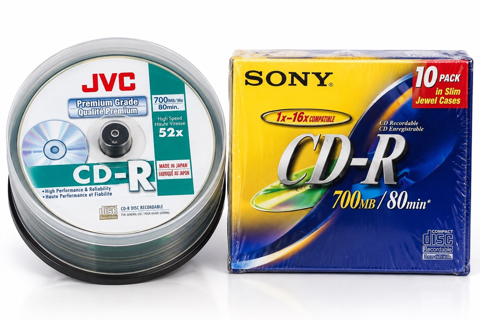 Sony & JVC CD-R Blank Recordable Discs 700MB 80 Min 52x w/ Jewel Cases Lot
