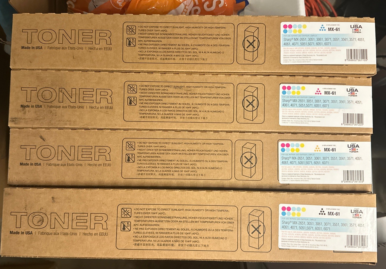 Combatible Sharp MX-61NTBC MX-61NTCA MX-61NTMA MX-61NTYA New Lot Of 4