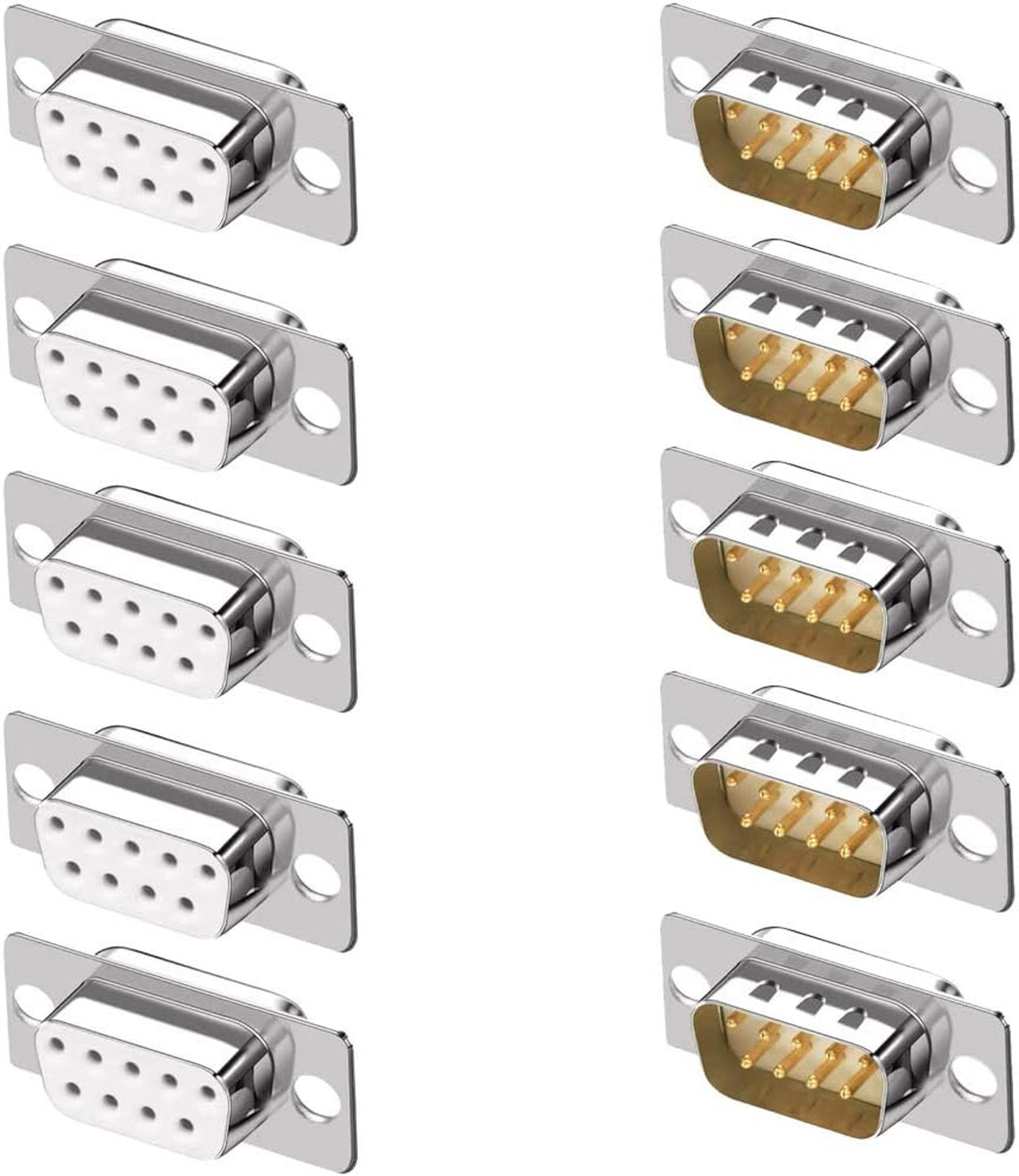 10PCS Gold Plated Joints DB9 RS232 D-SUB Serial Solder Cup Connectors | 5 Male