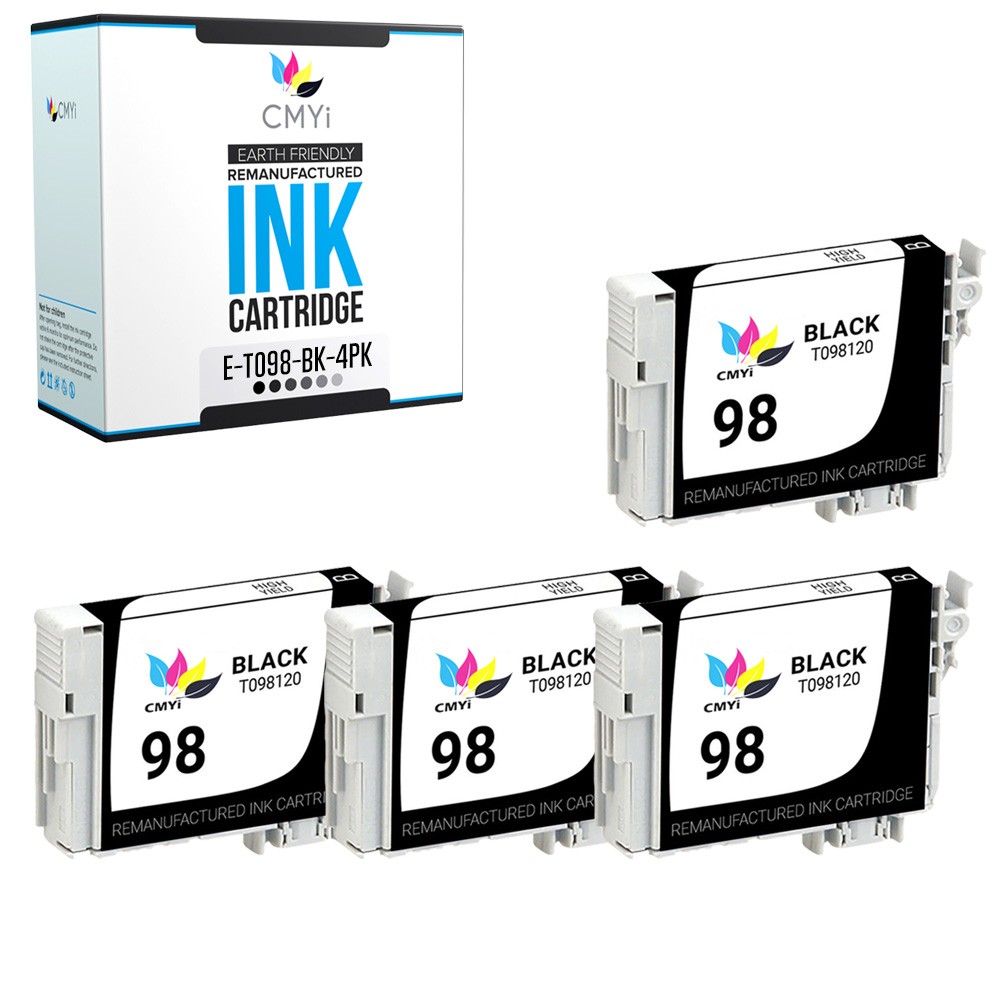 4-Pack CMYi Replacement Epson 98 Black Ink Cartridges for Artisan 730 800 810