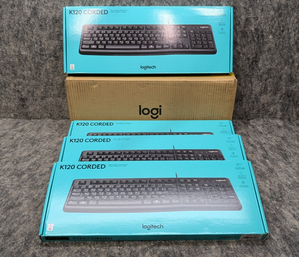 LOT OF 4 x Logitech K120 USB Wired Keyboard for PC 🔥Black New In Box🔥