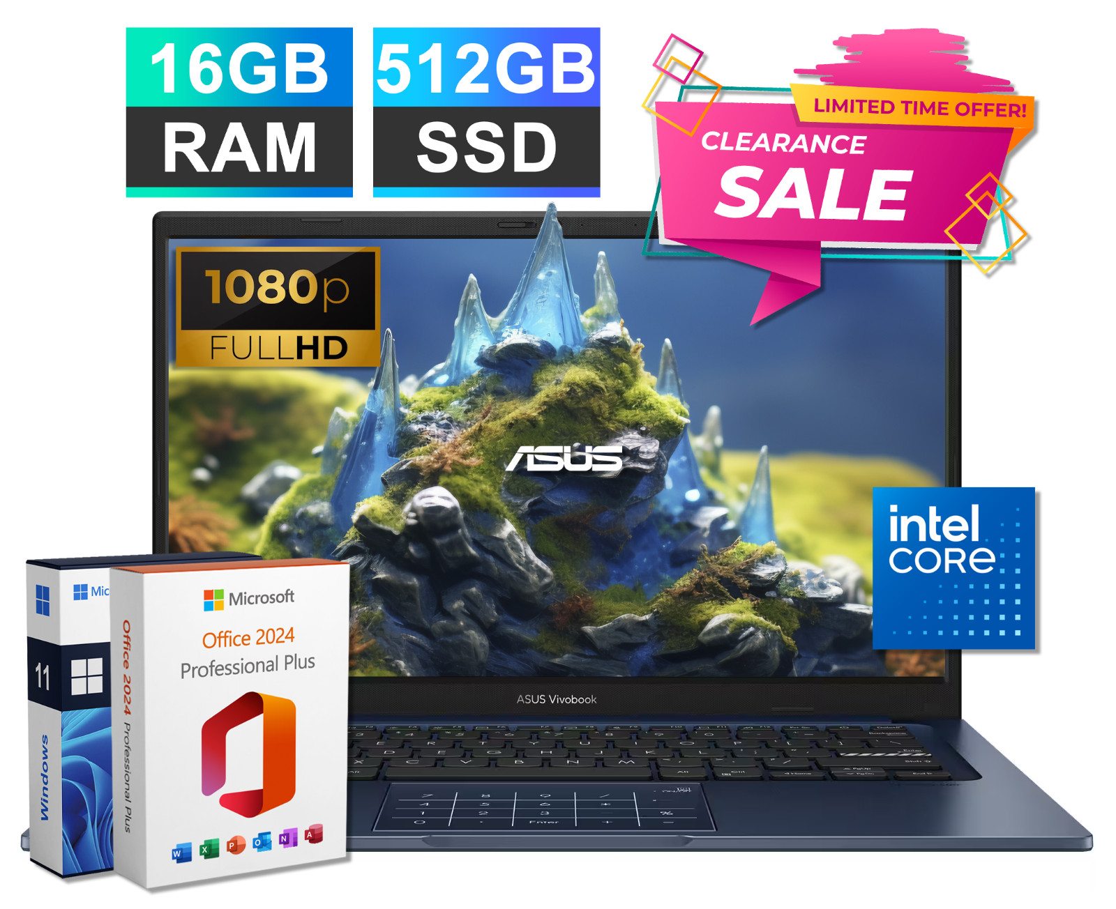 2026 ASUS Vivobook 14 Office 2024 Laptop Intel Core 5, 16GB RAM & 512GB SSD Pro