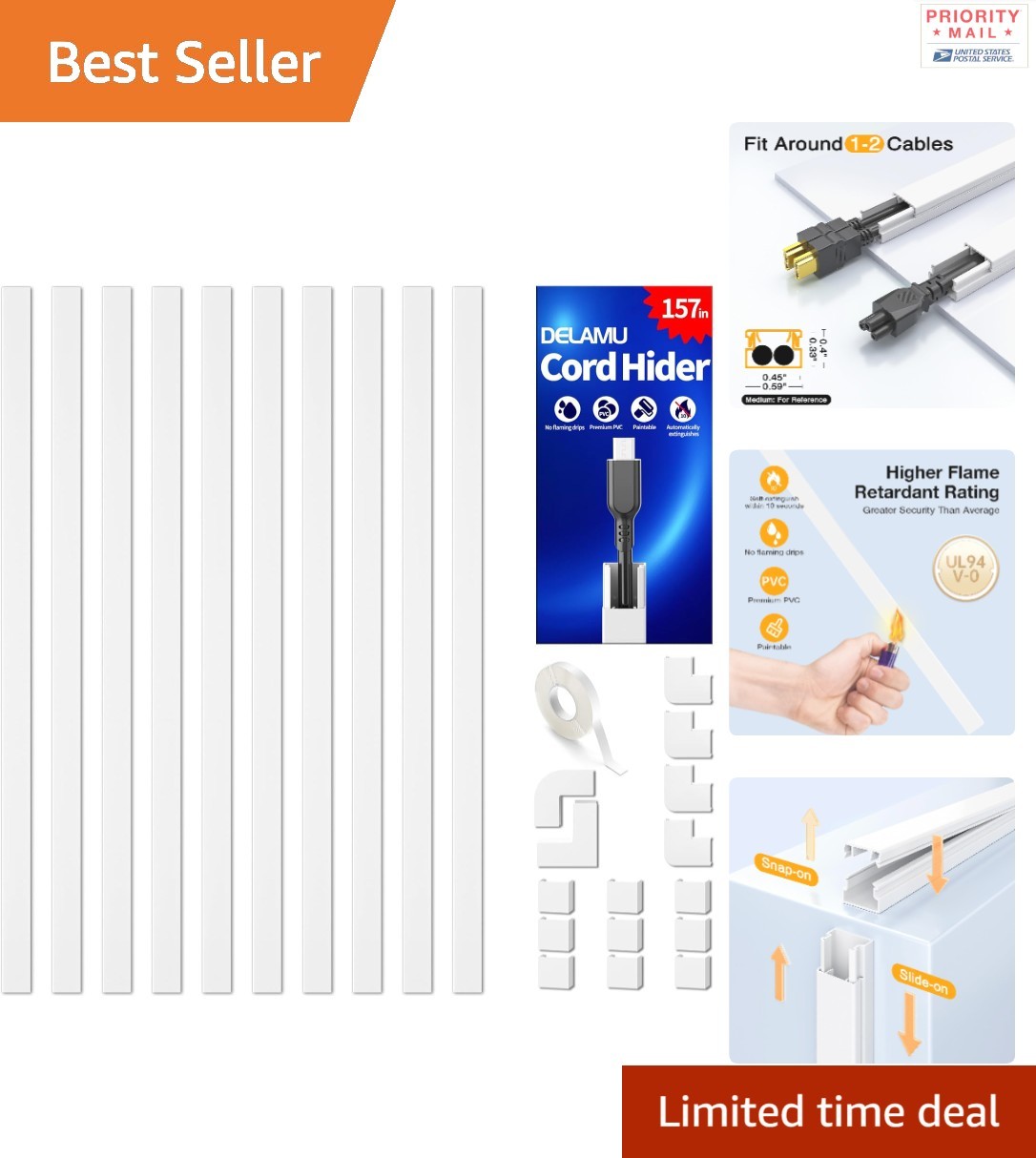 157cm Cable Hiders for Wires Wall Concealer Easy Snap Installation White
