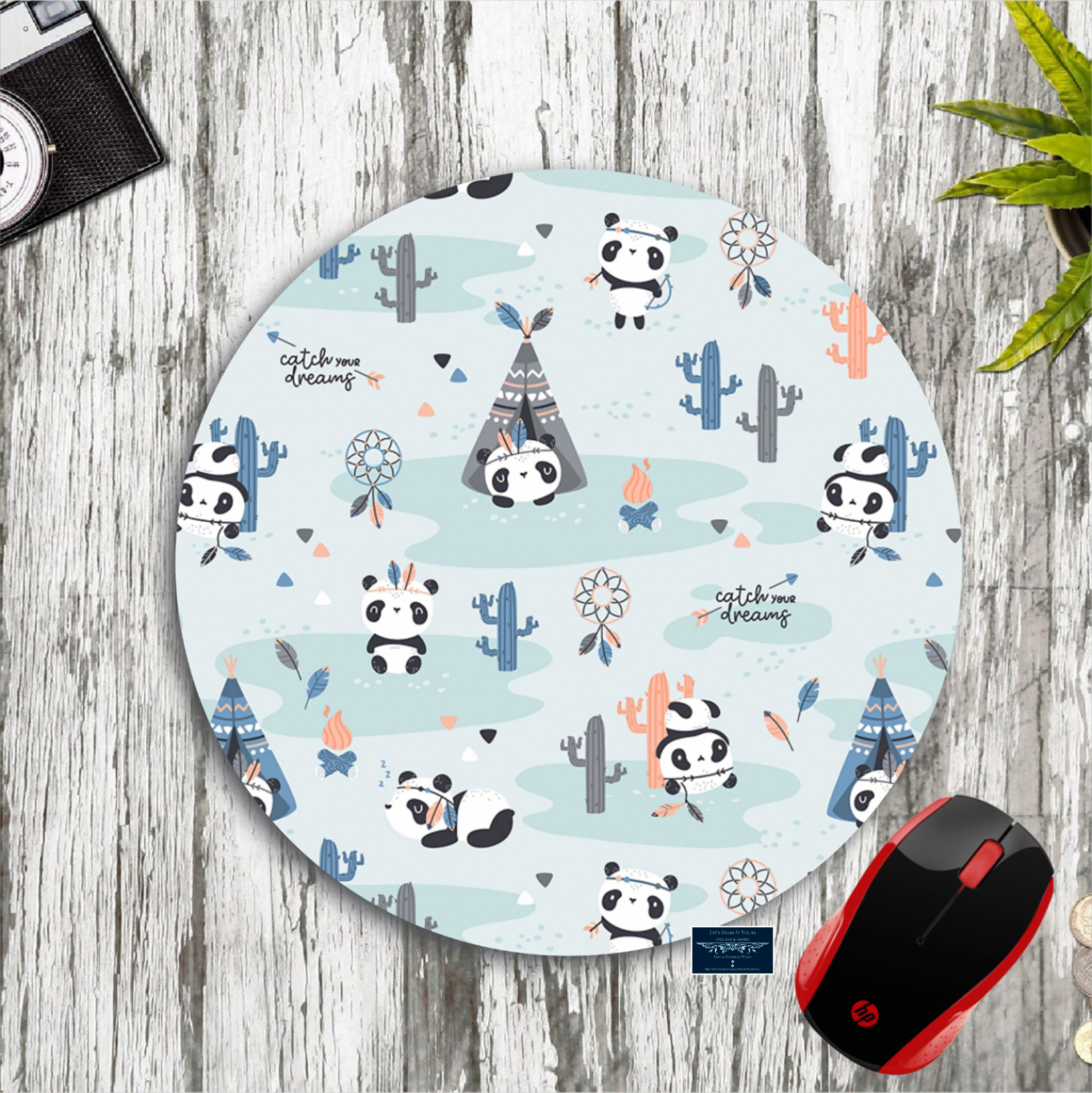 PANDA BEARS CACTUS & TEEPEES PATTERN CUSTOM NONSLIP PC LAPTOP MOUSEPAD DESK MAT