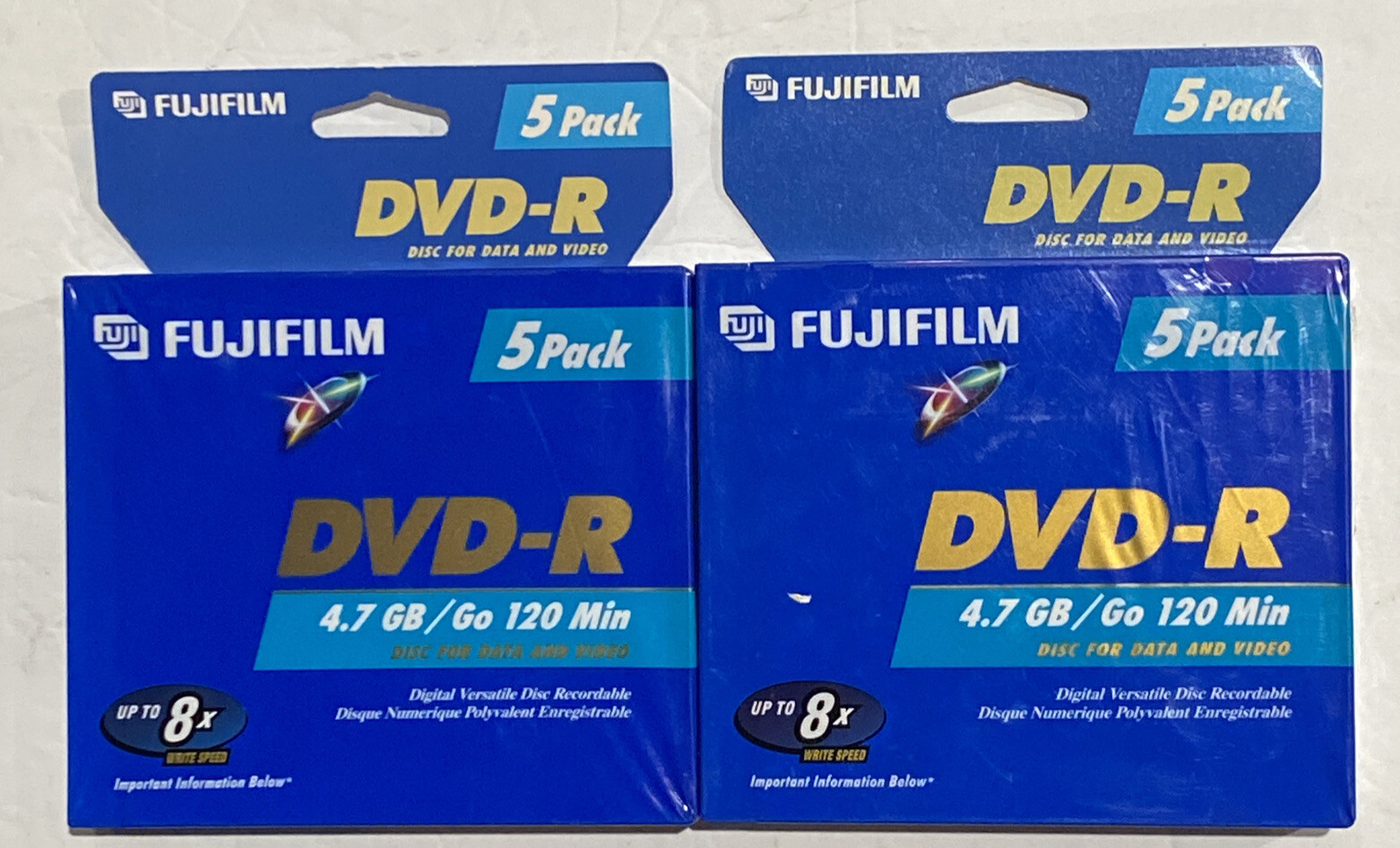 Lot Of 2 Fujifilm DVD-R 4-Pack 4.7GB For Data & Video Up To 8X Write Speed