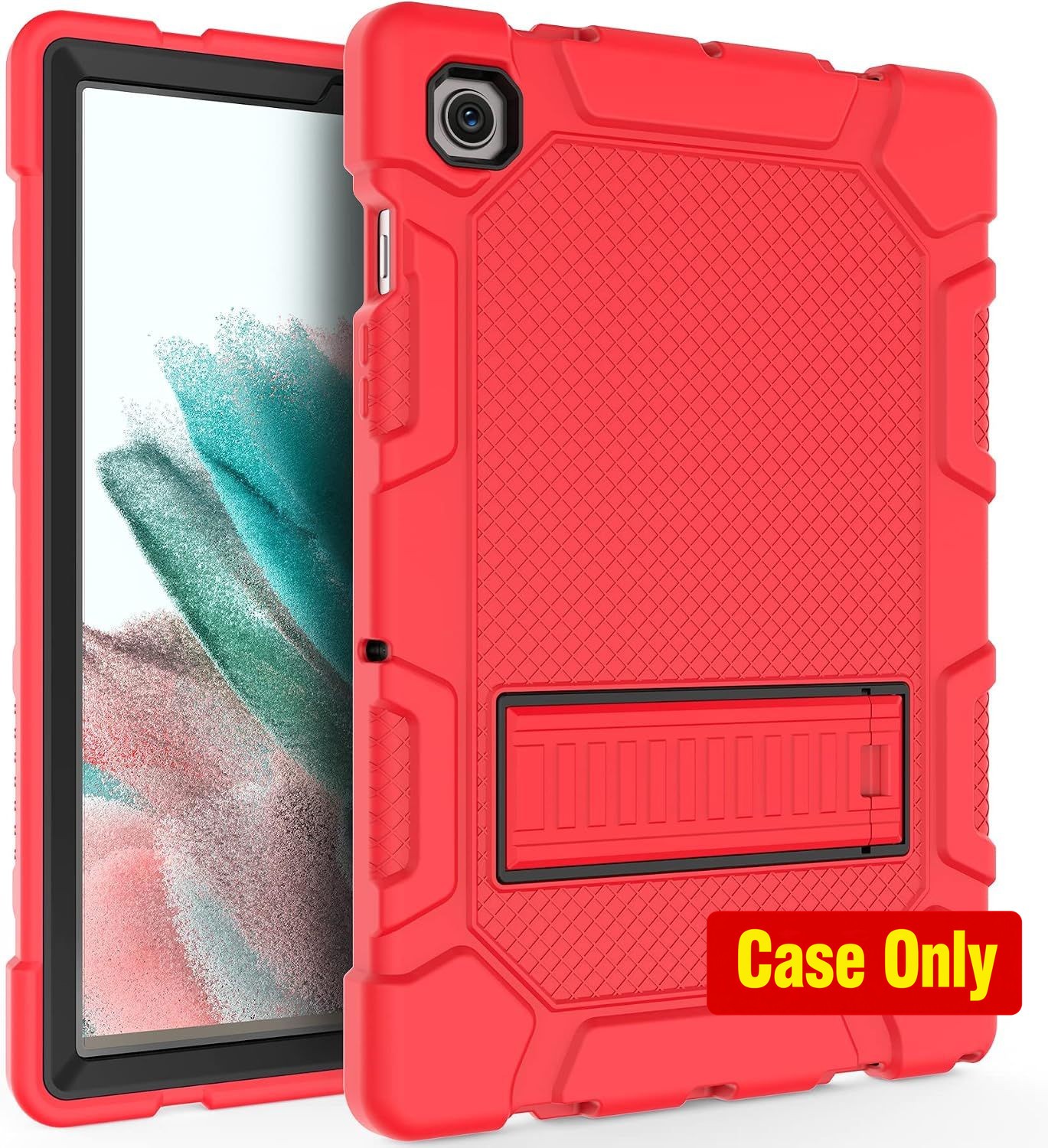Kickstand Case for Galaxy Tab A8 10.5, Rugged Hybrid Shockproof Cover, Red/Black