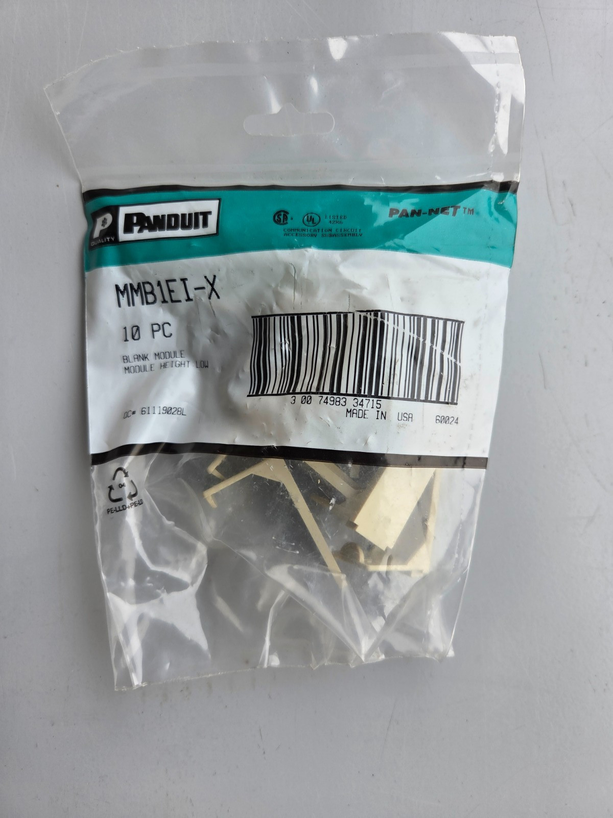 Panduit MMB1EI-X Mini-Com 1-Port Module Mount Ivory Lot of 10 Bags (100)