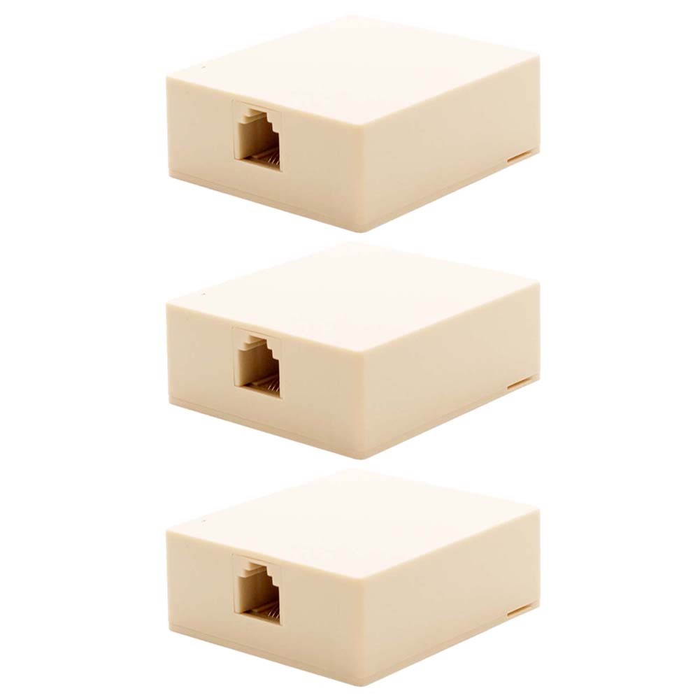 3 Pcs 1-Port RJ11 6P4C Jack Telephone Phone Line Wall Surface Mount Box Ivory