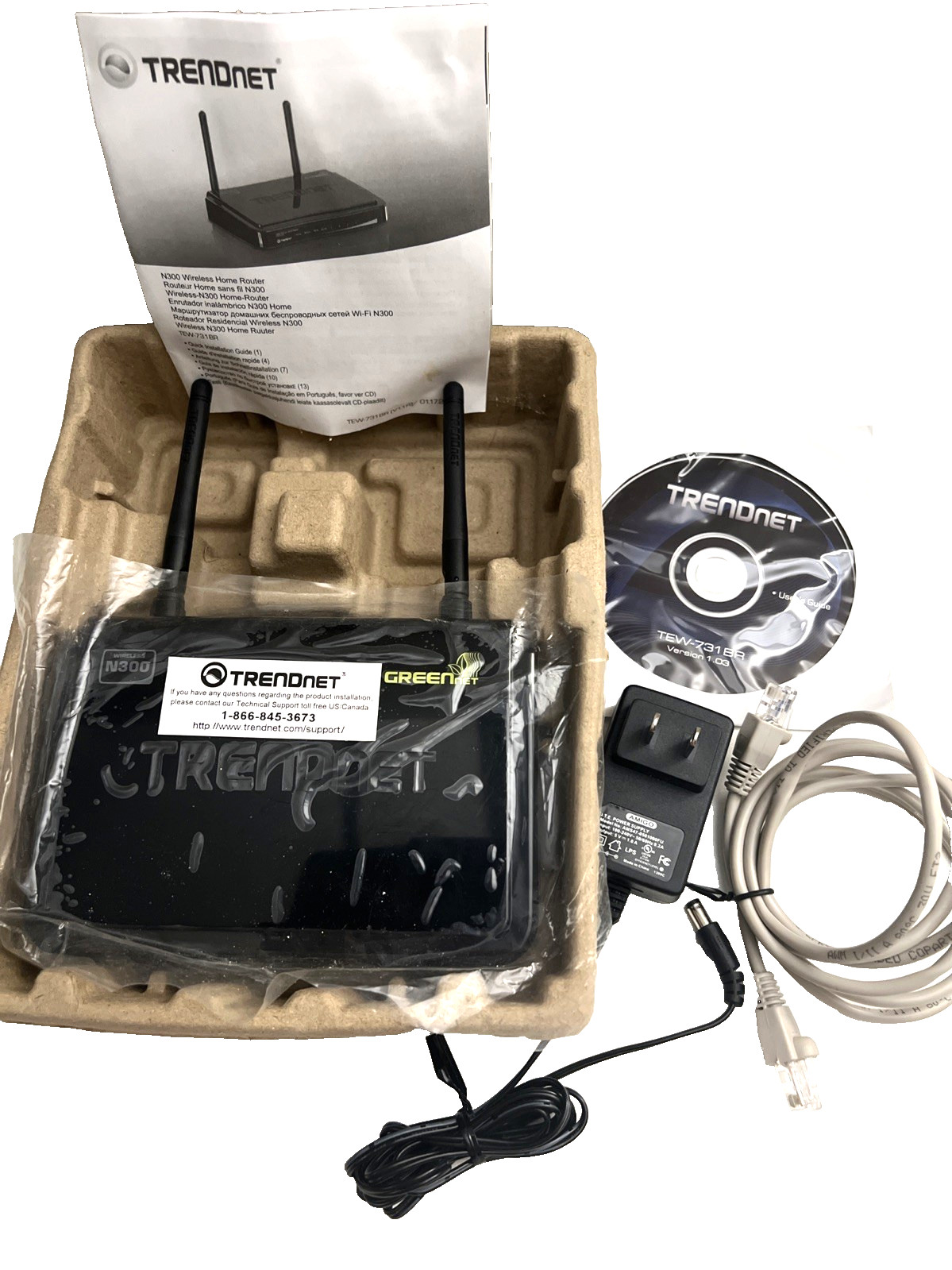 TRENDnet N300 Wireless Home Router TEW-731BR Black - With User’s Guide