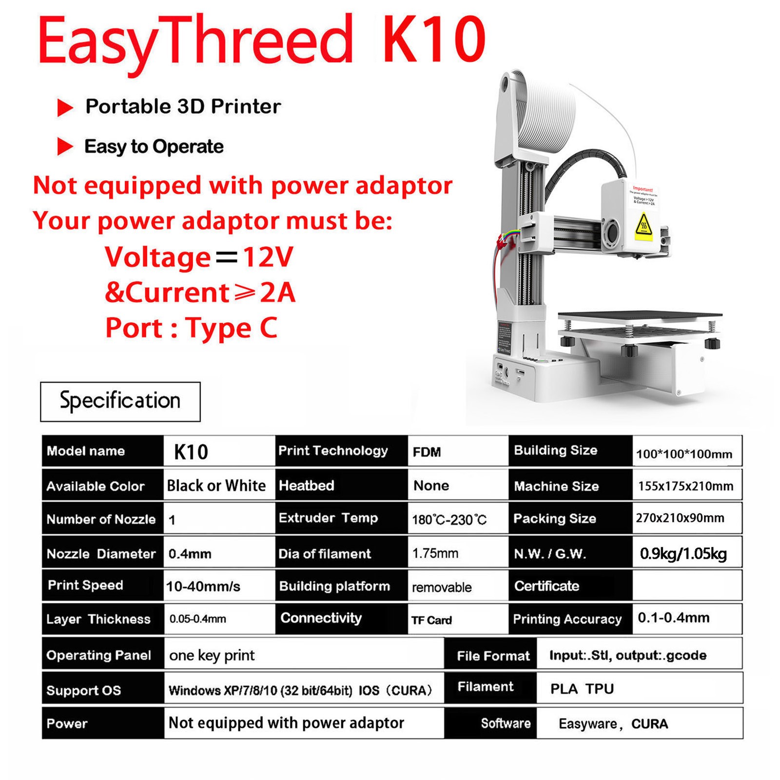 EasyThreed K10 3D Printer Mini Desktop Printing Machine For Kids UHPD
