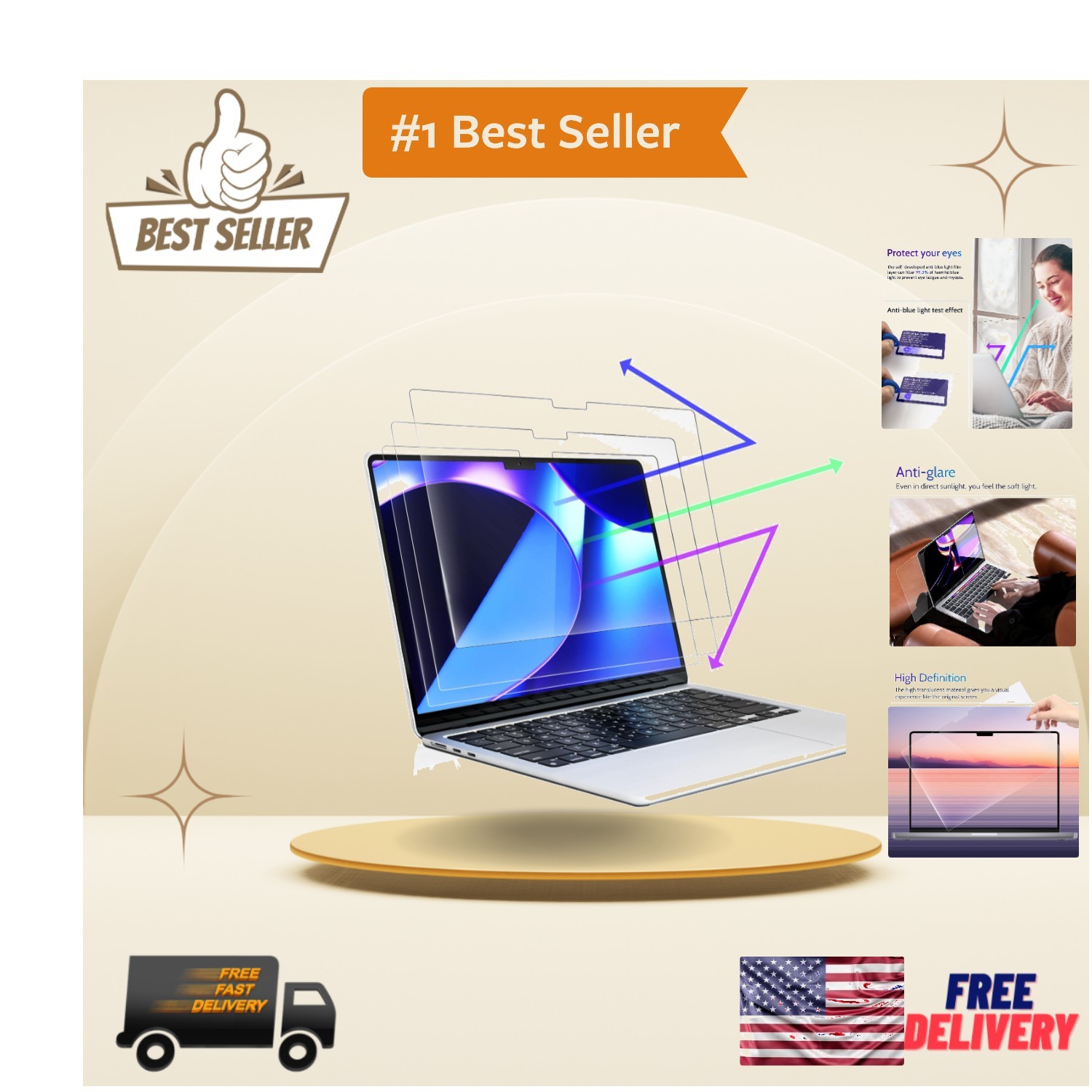 3-Pack Anti Blue Light Screen Protectors for MacBook Air 13.6 - Ultimate Prot...