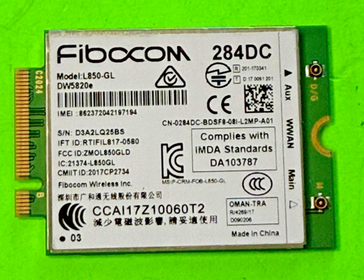 284DC Dell DW5820e Fibocom L850-GL LTE WCDMA 4G WWAN CELLULAR Card Module