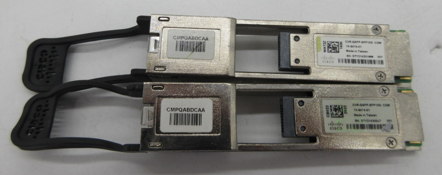 LOT OF 2 Cisco CVR-QSFP-SFP10G 74-9474-01 40G QSFP+ To 10G SFP+ Adapter Modules