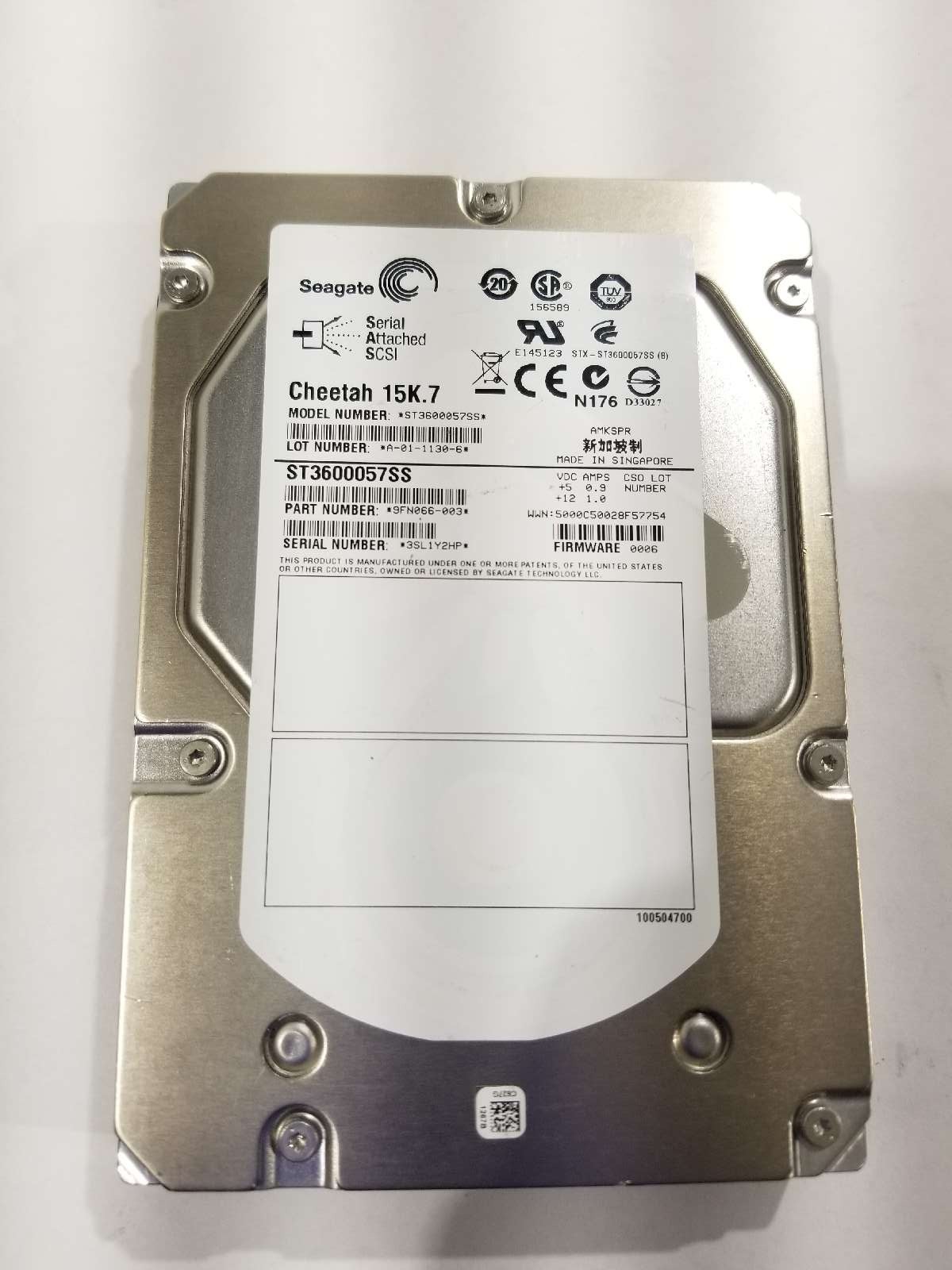 Seagate ST3600057SS 600GB 3.5" 6Gb/s 15K RPM SAS Hard Drive P/N: 9FN066-003