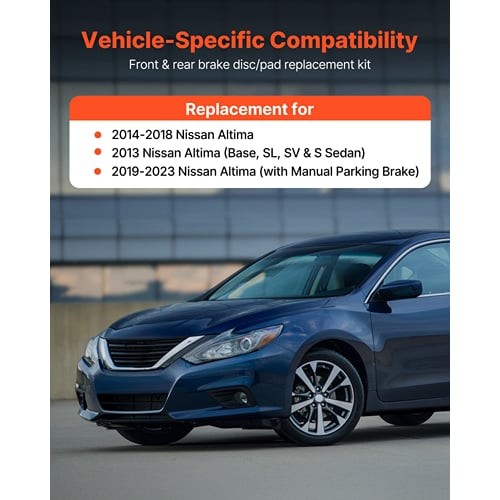Front and Rear Brake Kit Compatible with 2013 Nissan Altima (Base, SL, SV & S Se