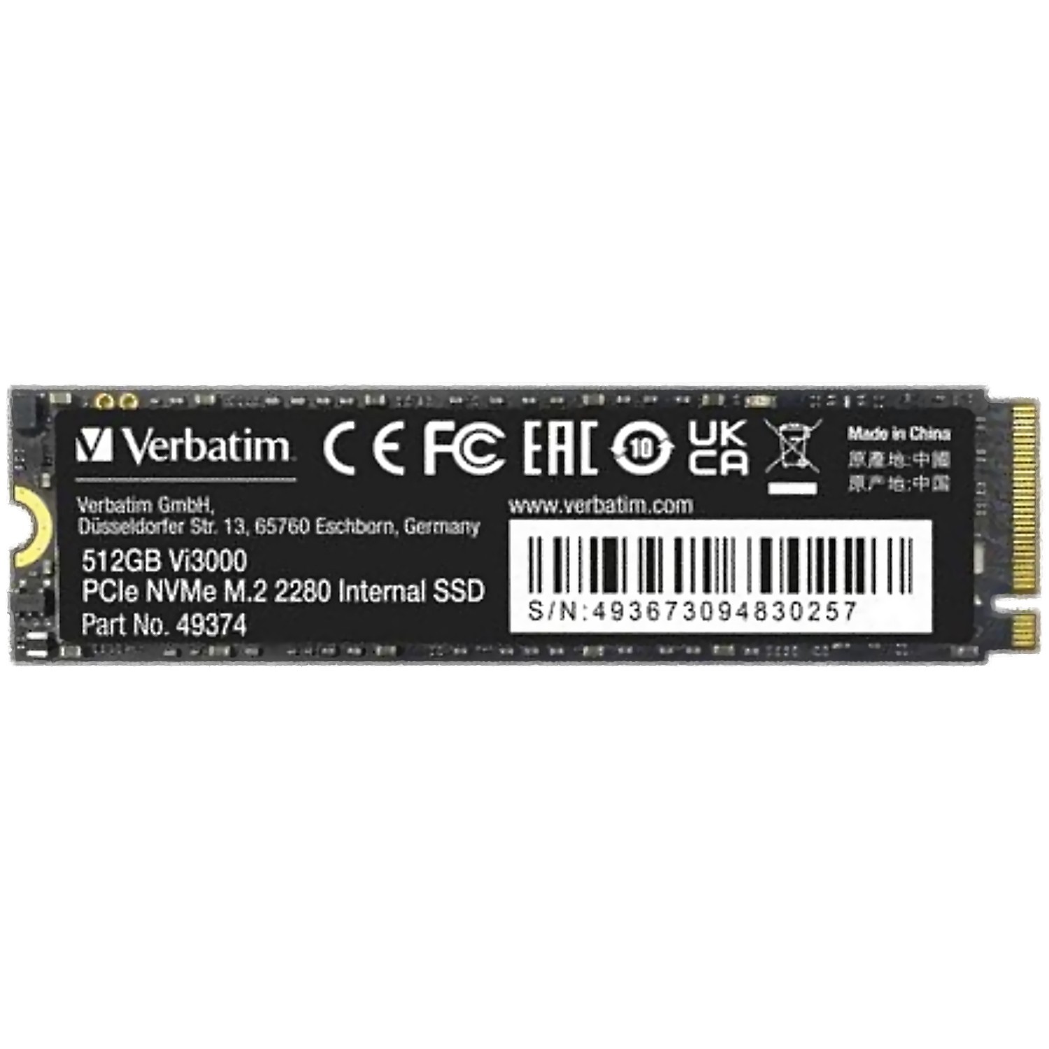 Verbatim Vi3000 512GB NVMe M.2 PCIe Gen3.0x4 SSD 3100 Computer Memory  M.2 2280