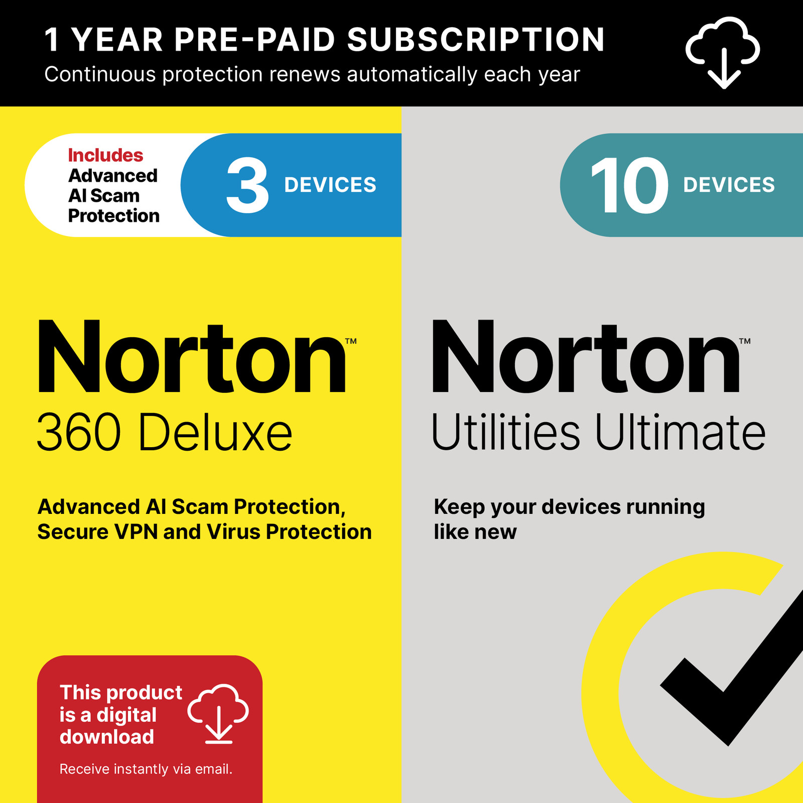 Norton 360 Deluxe + Utilities Ultimate | Digital Download Code Sent by Email