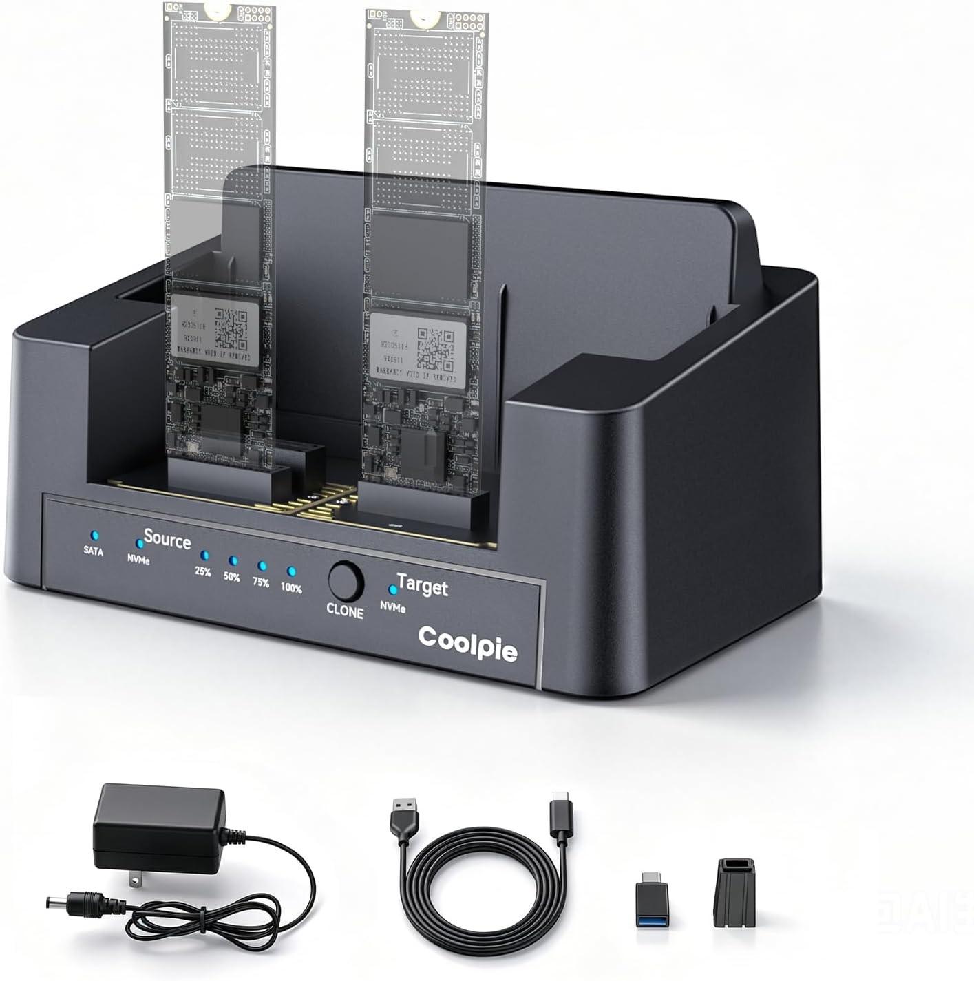 5 in 1 Duplicator M.2 NVMe & SATA SSD Hard Drive Docking Station Offline Cloning