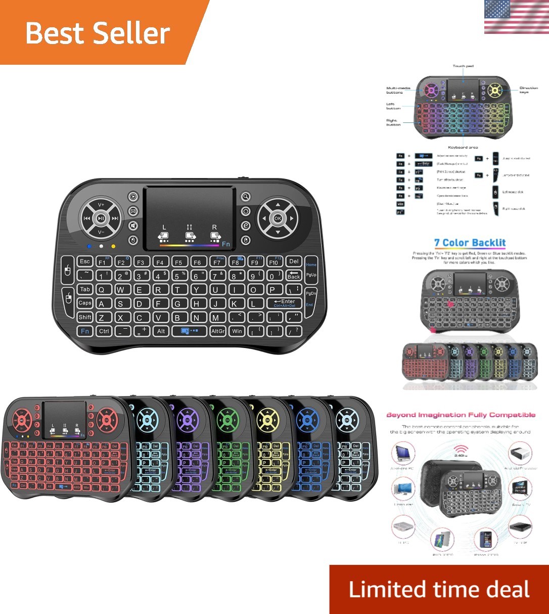 Mini Wireless Keyboard with Touchpad & 7-Color RGB Backlit - Portable Elegance