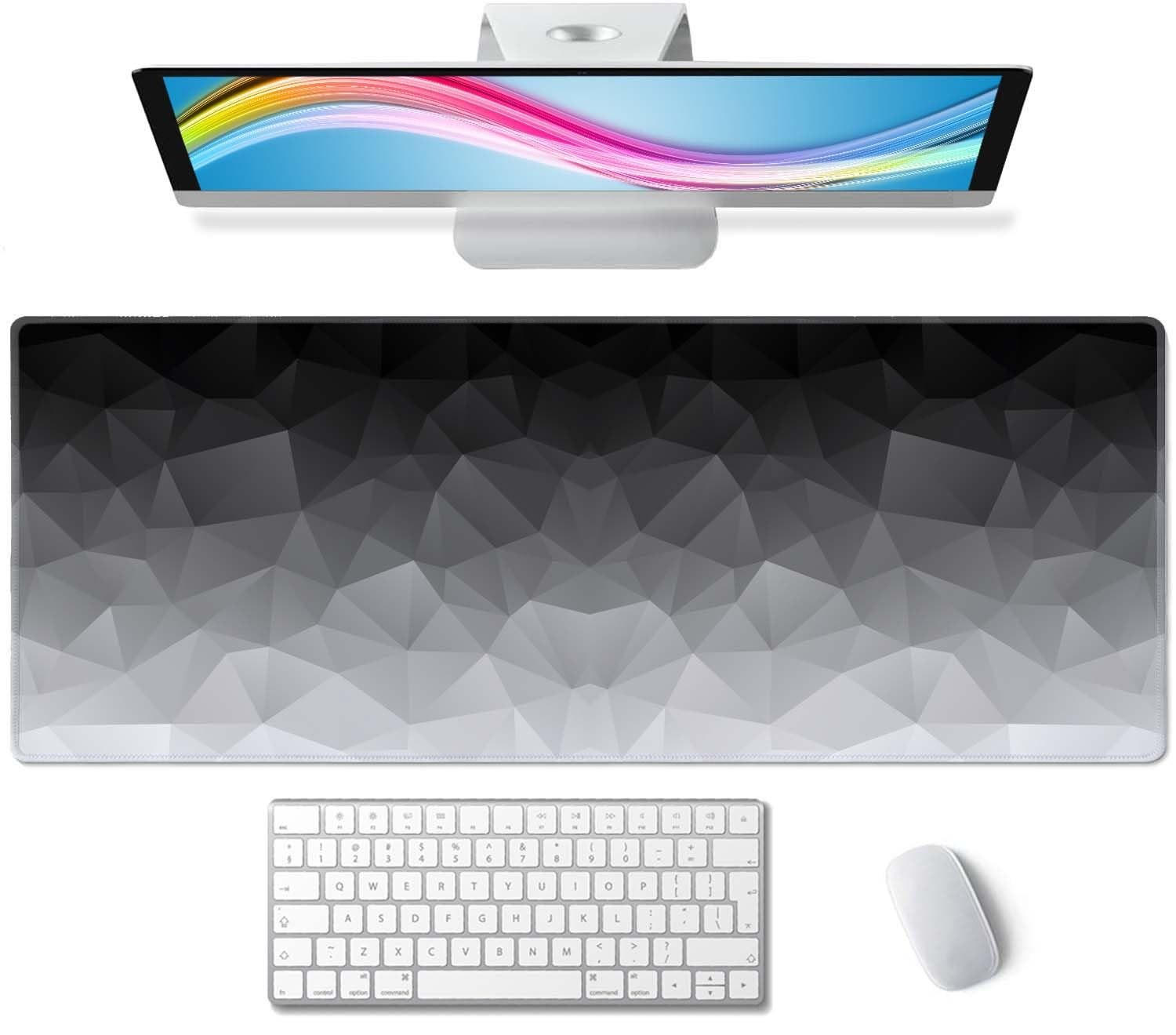 Wasica Extended Gaming Mouse Pad, White Grey Geometric