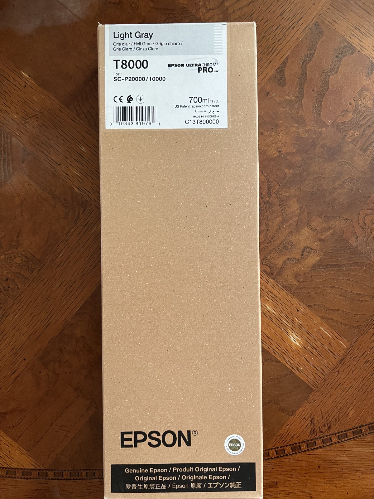 T8000 Light Gray 2028 Epson UltraChrome PRO Ink Cart 700mL Genuine C13T800000