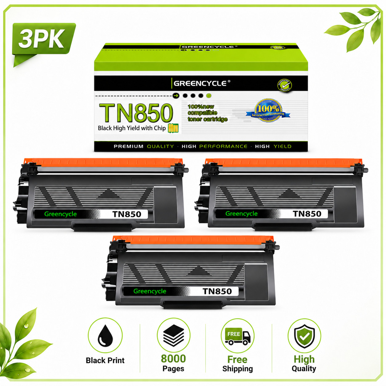 3PK TN850 TN-850 Toner Compatible with Brother HL-L5200DW HL-L6200DW MFC-L5800DW