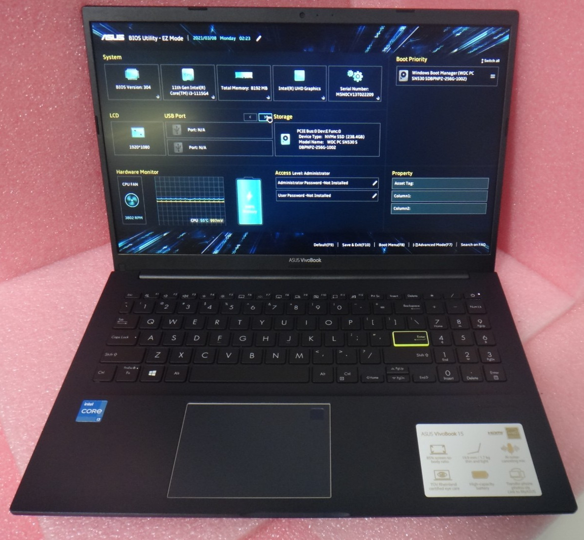 Genuine ASUS VivoBook 15 F513E 15.6" FHD Intel Core i3-1115G4 8GB Ram 256GB SSD