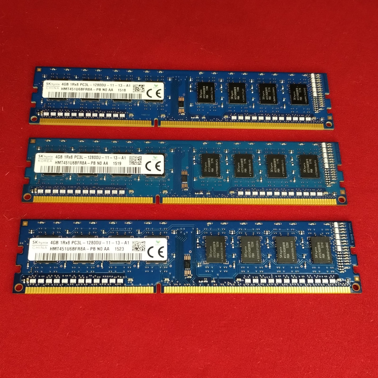 3x Desktop RAM - SK Hynix 4GB DDR3 - 1Rx8 PC3L-12800U - 12GB Total Memory