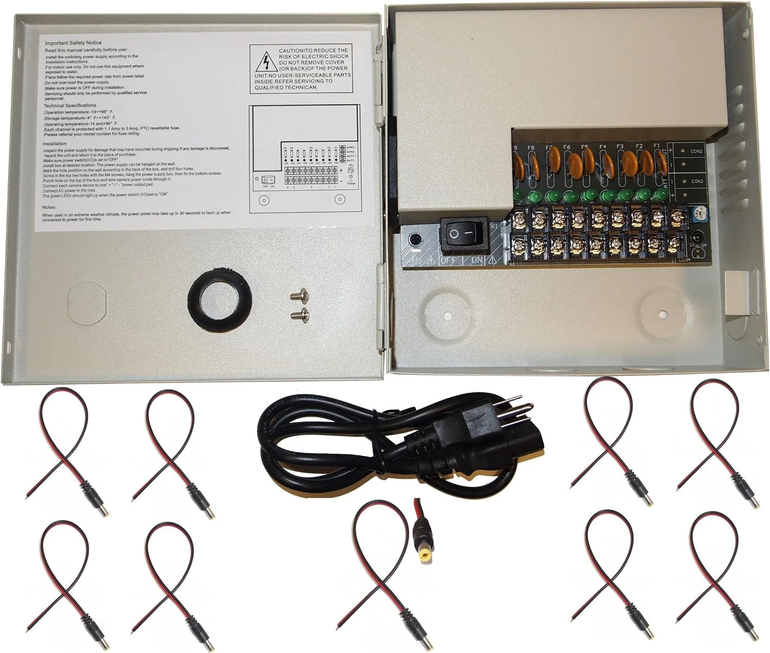 Evertech 8 Channel Port 12V DC 5 Amp Amper with PTC Fuse Distributed Power Suppl