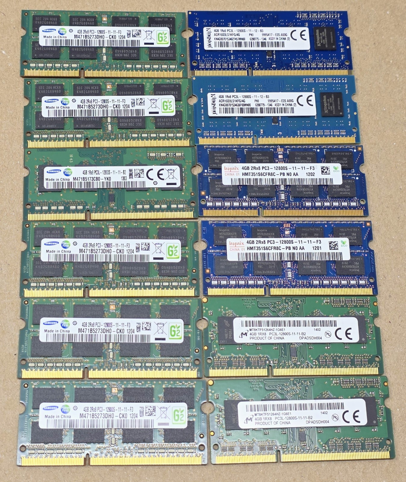 (Lot of 12) Misc Brands 4GB Laptop Memory RAM