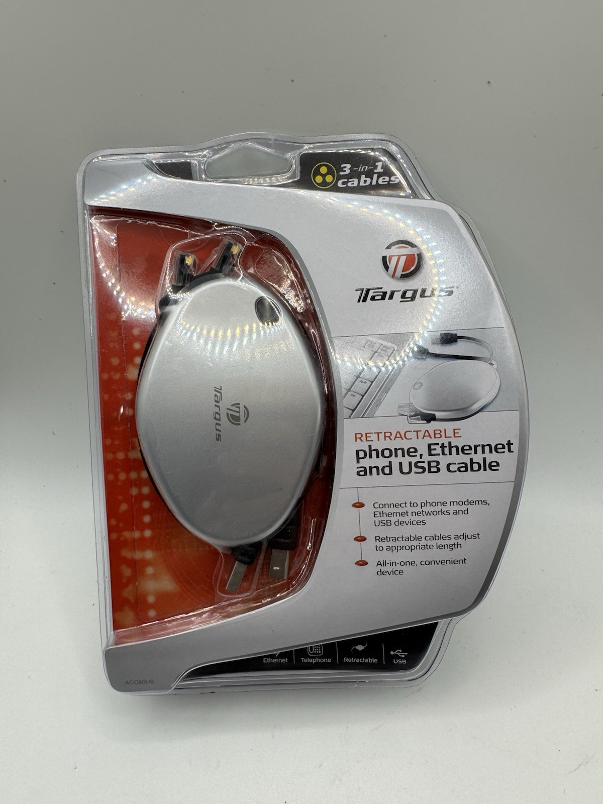 Targus ACC80US 3-in-1 Retractable Phone, Ethernet, and USB Cable