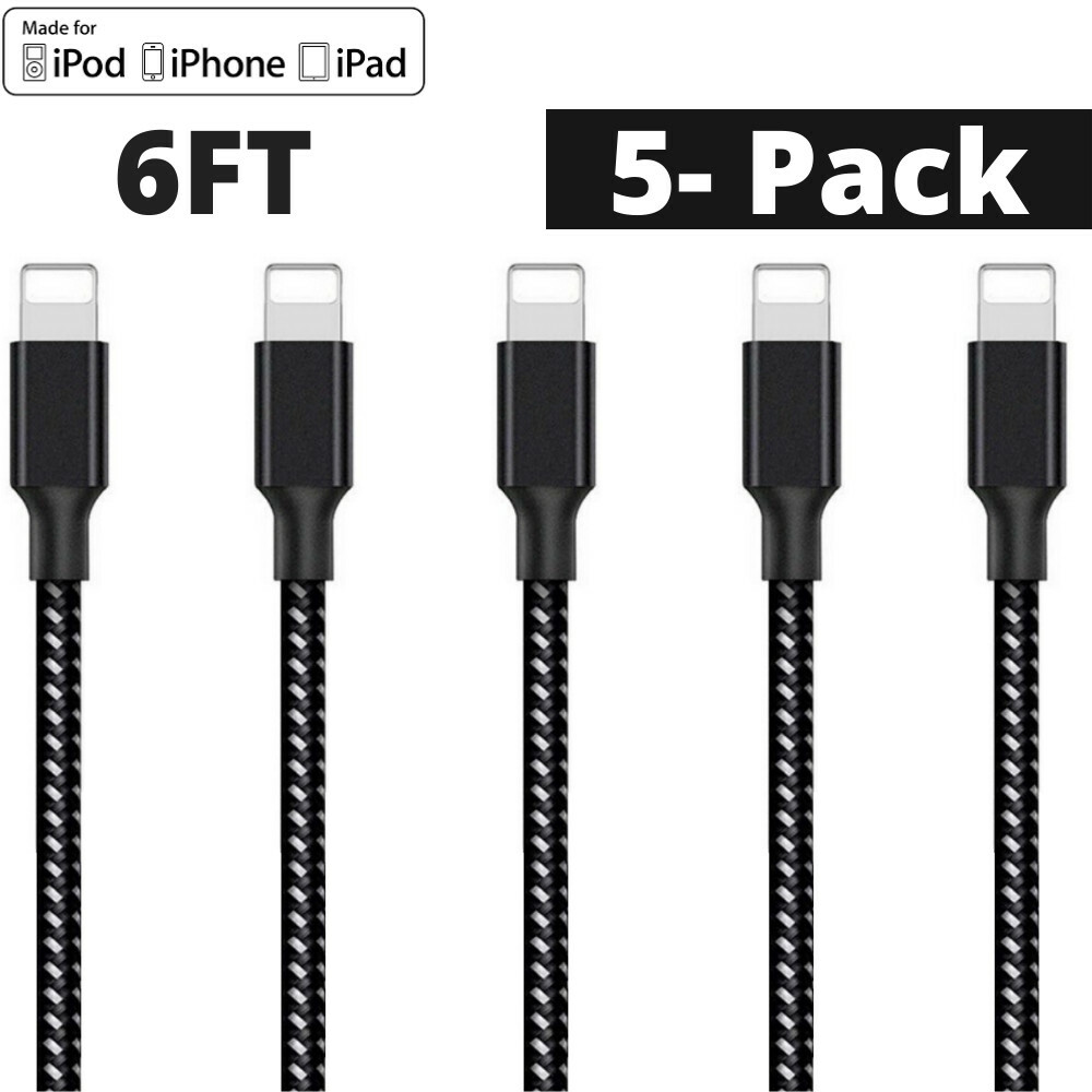 5Pack 6FT USB Fast Charger Cable Data Charging Cord For iPhone 13 12 11 XR 8 7 6
