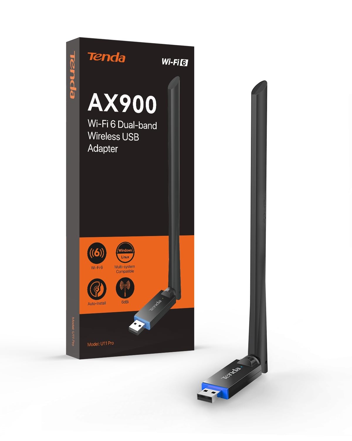 AX900 WiFi Adapter WiFi 6 DualBand 600Mbps 5GHz/ 286Mbps 2.4GHz, 6dBi High Ga...