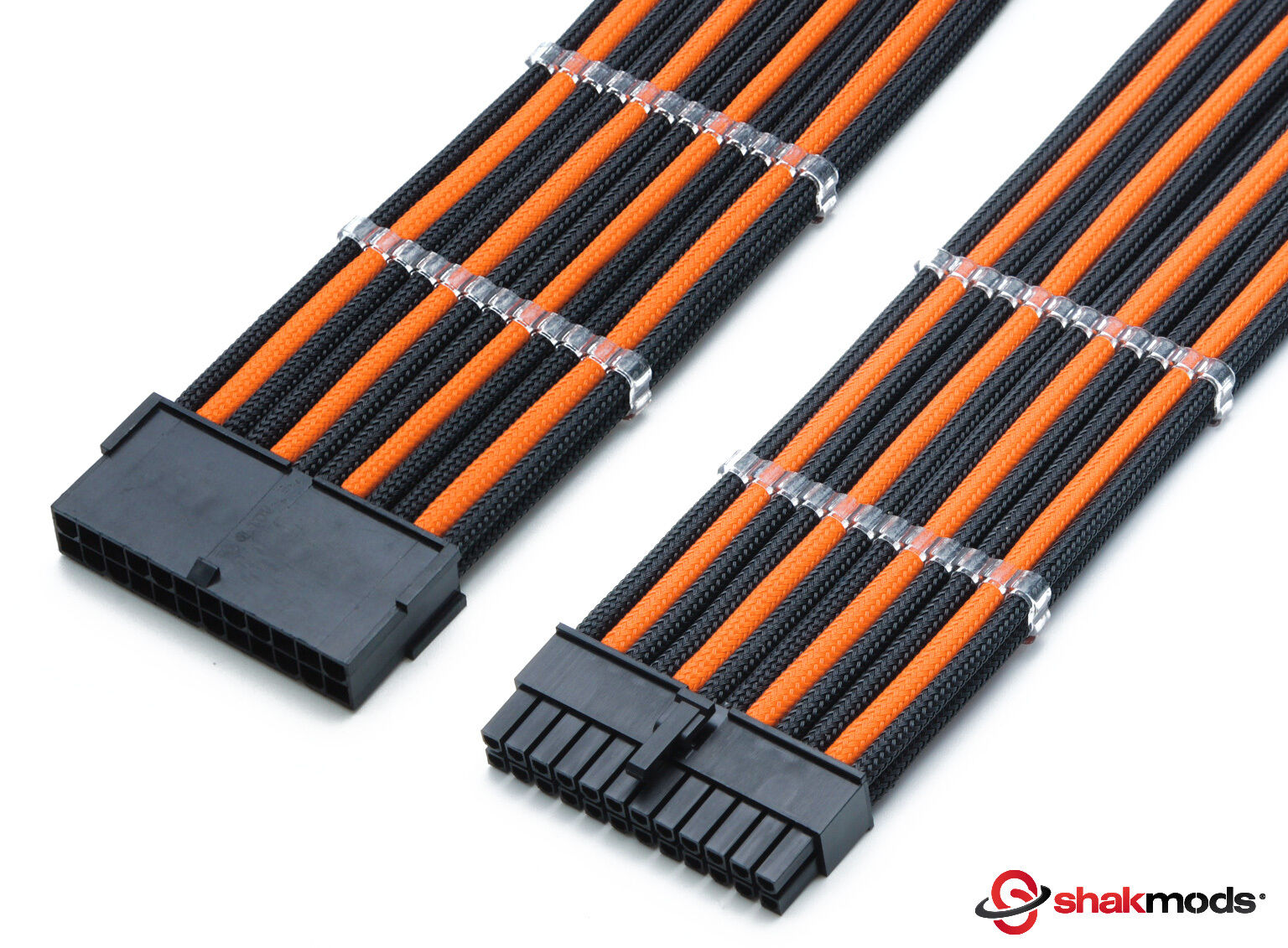 Shakmods 24pin ATX Mobo 30cm Black & Orange Sleeved Extension + 2 Cable Combs