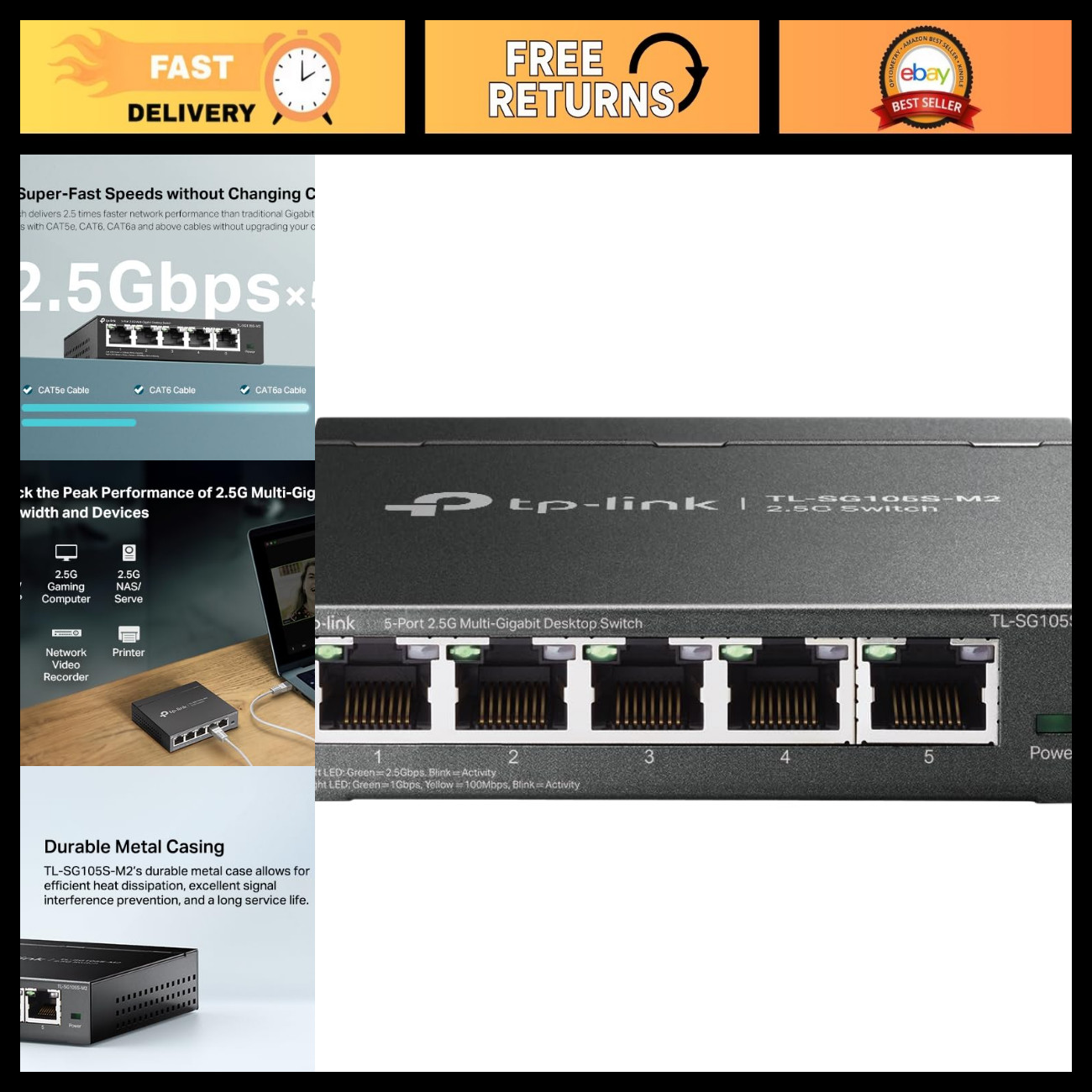 5-Port Multi-Gigabit 2.5G Unmanaged Ethernet Switch - High-Speed Network Hub