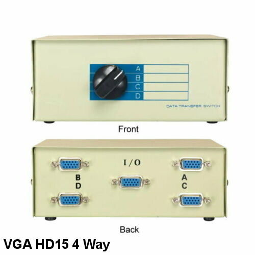 Kentek 4-Way HD15 VGA Manual Data Switch Box Dial HD-15 Pin Display Monitor