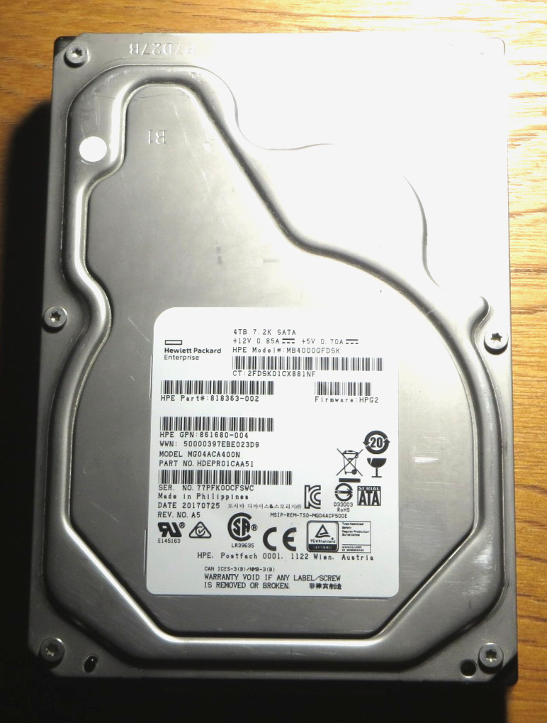 HP Enterprise 4TB HDD Hard Drive SATA 3.5" MB4000GFDSK