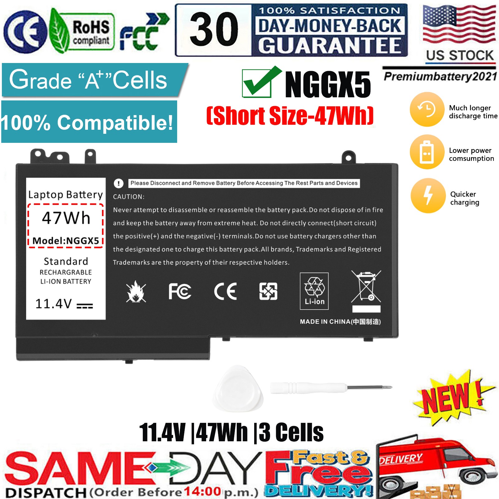 Replacement Battery For Dell Latitude E5270 E5470 E5570 Precision M3510 NGGX5