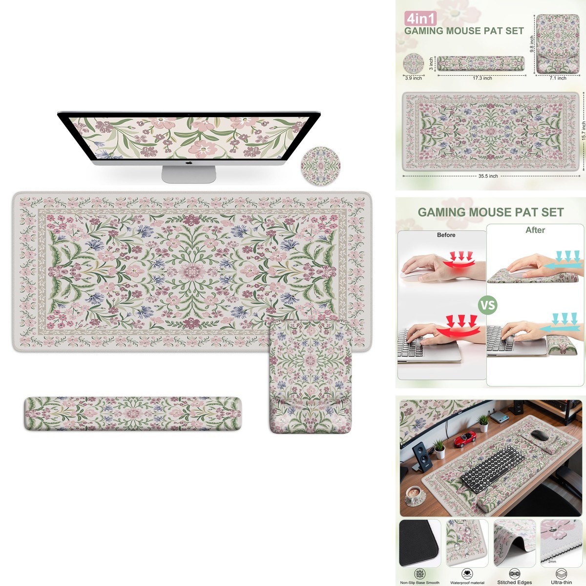 iCasso Large Mouse Pad with Wrist Rest Keyboard Pad Set - Purple