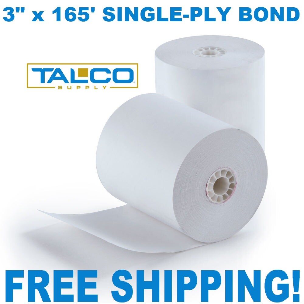 (10) 3" x 165' BOND POS KITCHEN RECEIPT PAPER ROLLS ~FAST ~