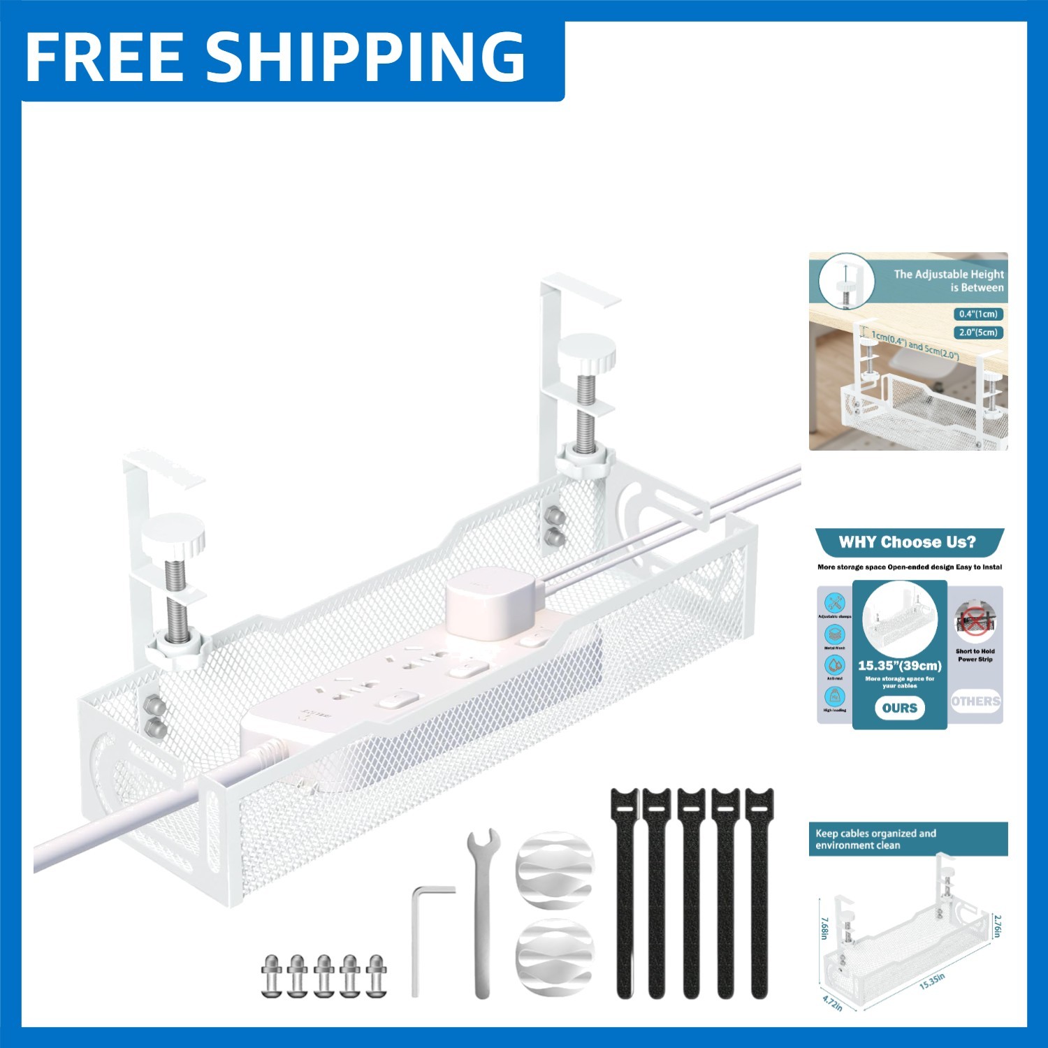 Adjustable Mesh Cable Management Tray - Safe & Stylish Under Desk Solution