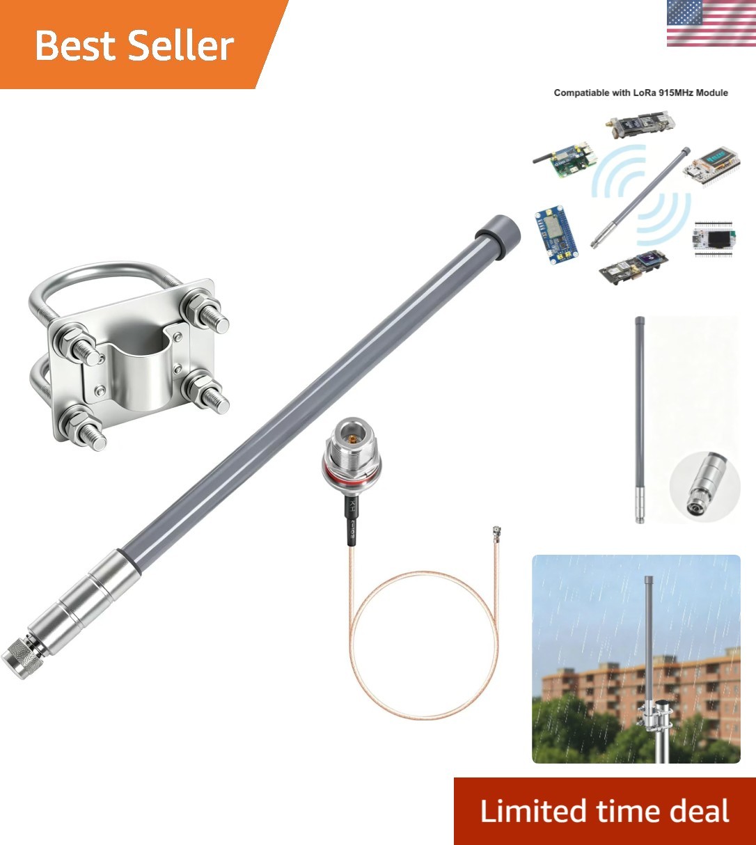 Waterproof 5.8dBi Meshtastic Lora 915MHz Node/Repeaters/Module Devices Fiberg...