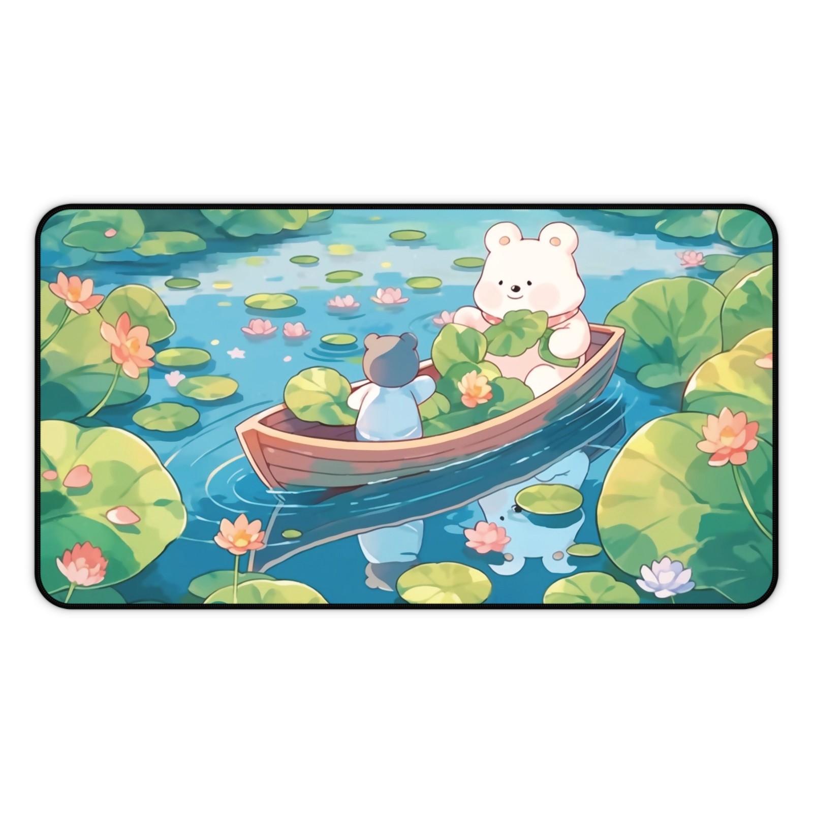 Cute Kawaii Bear Lotus Pond Desk Mat Large Mouse Pad Gaming Decor